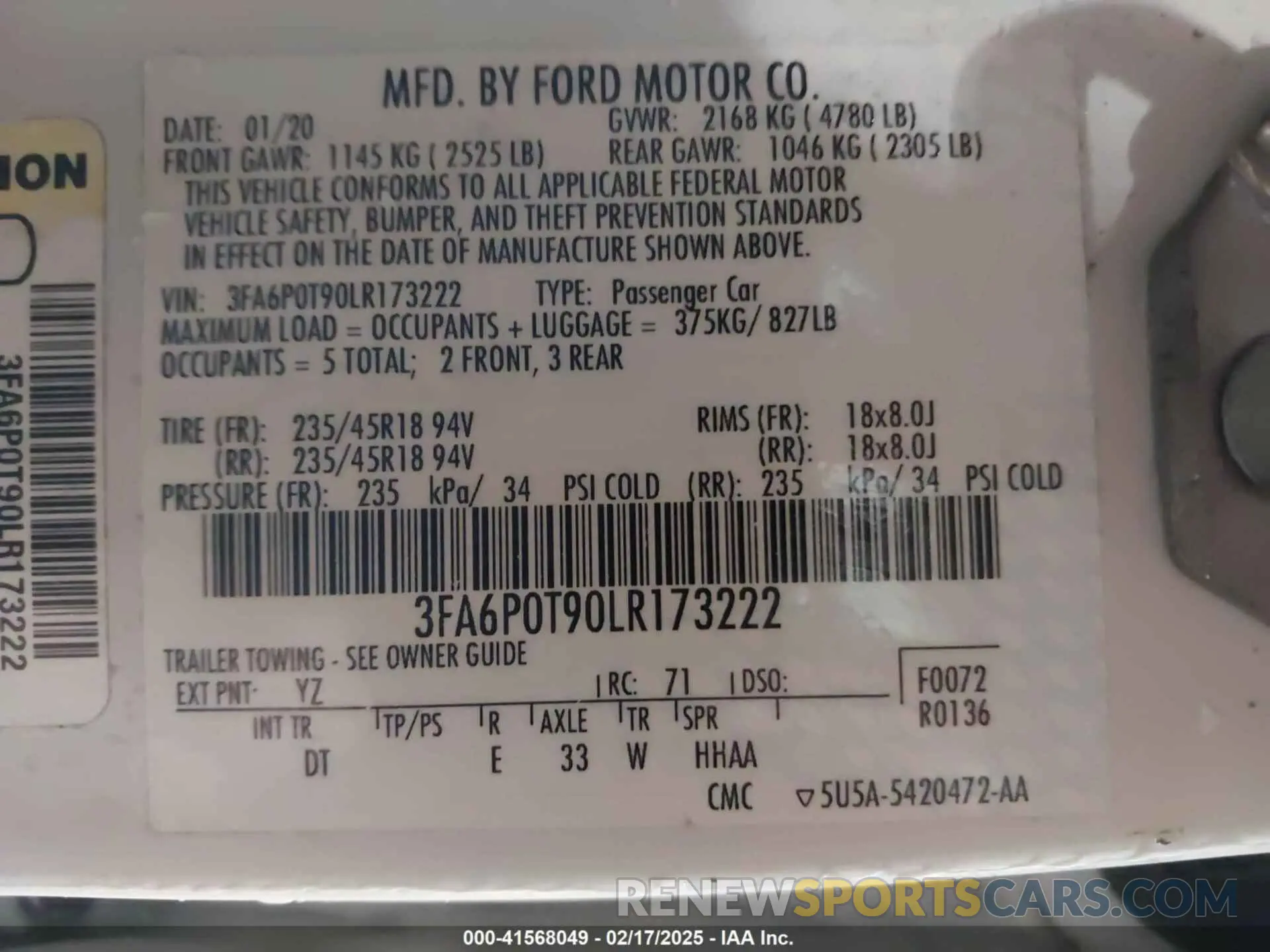 9 fotografías del automóvil dañado 3FA6P0T90LR173222 FORD FUSION 2020
