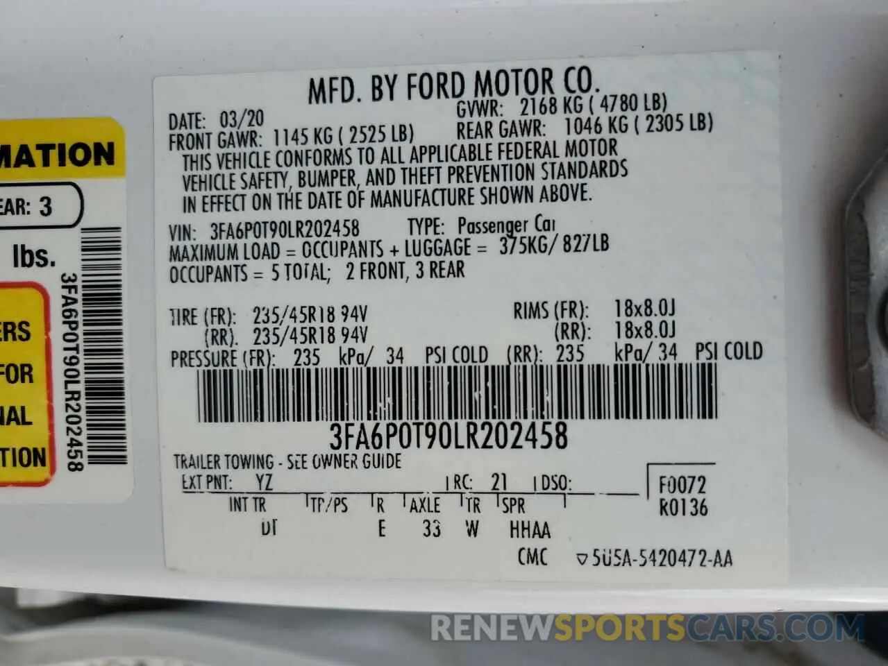 12 fotografías del automóvil dañado 3FA6P0T90LR202458 FORD FUSION 2020