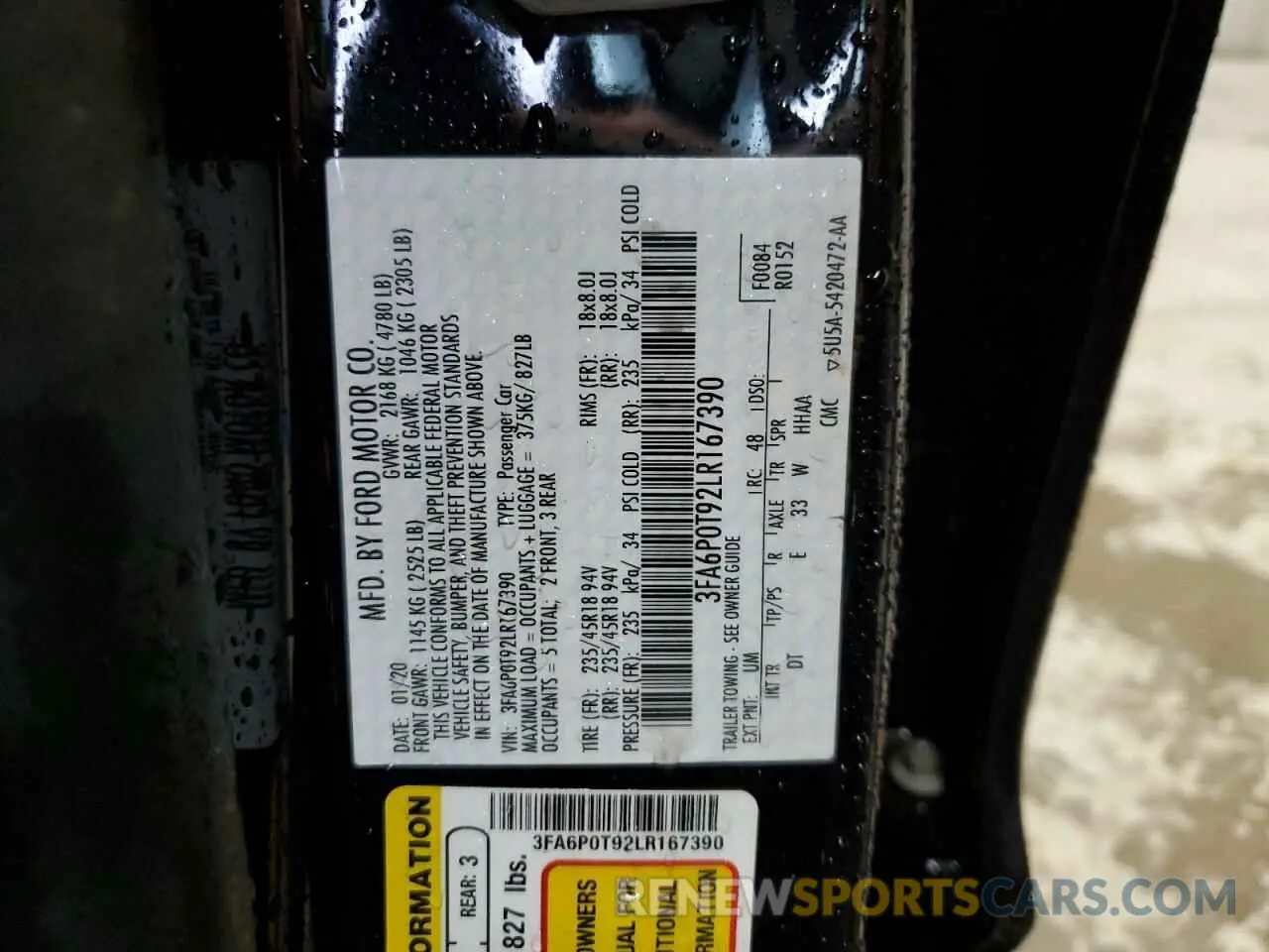 13 fotografías del automóvil dañado 3FA6P0T92LR167390 FORD FUSION 2020