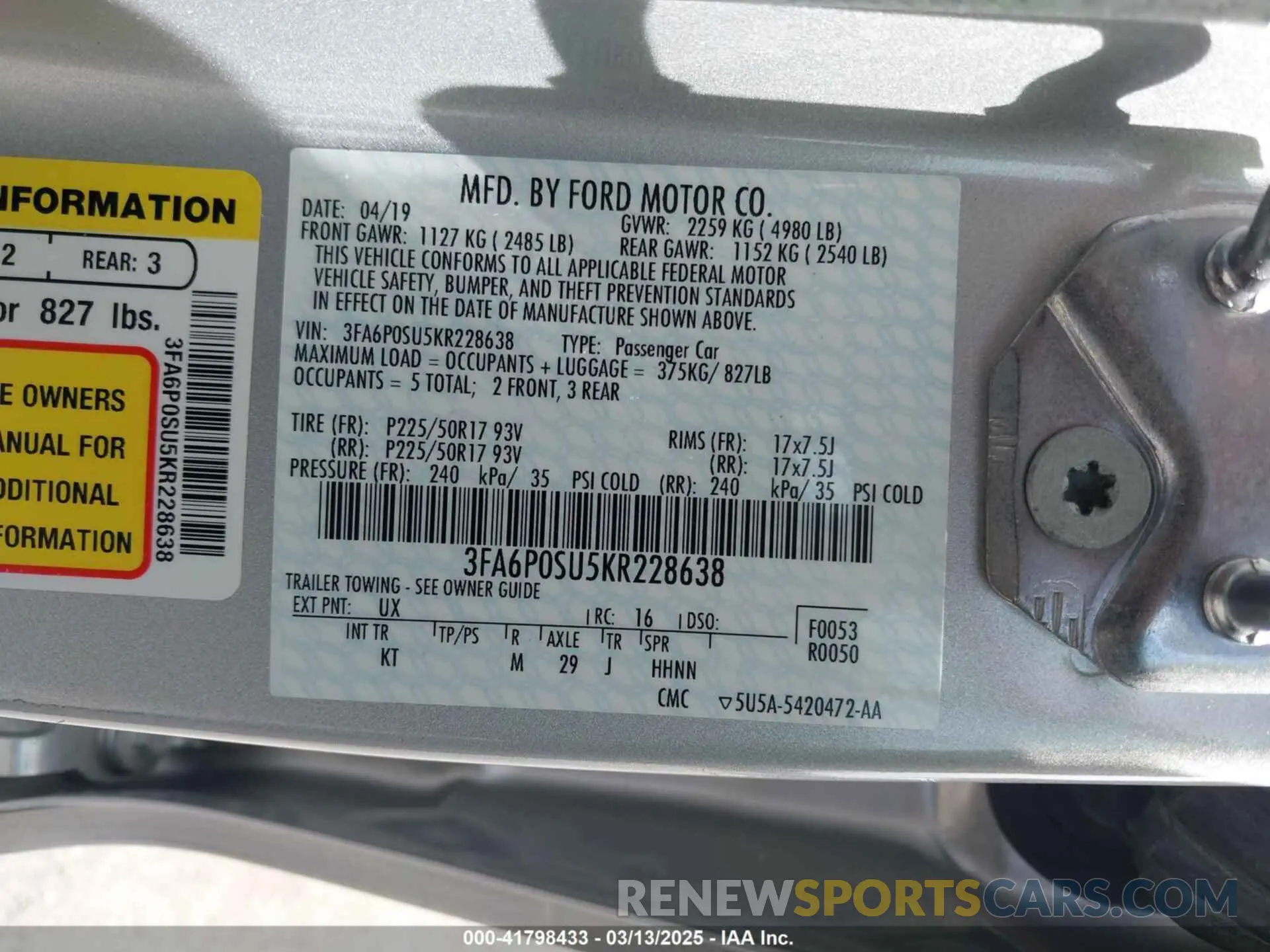 9 fotografías del automóvil dañado 3FA6P0SU5KR228638 FORD FUSION ENERGI 2019