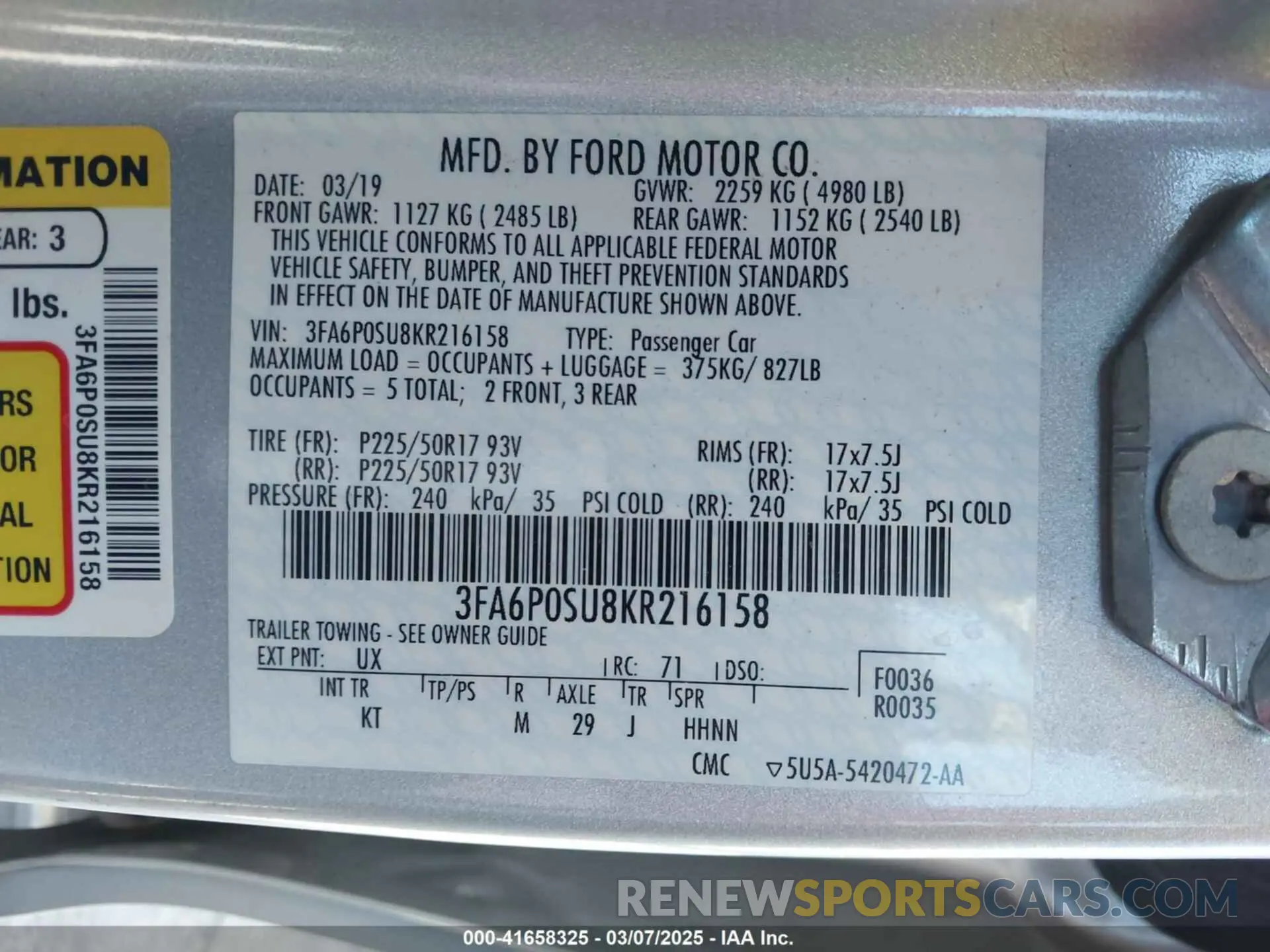 9 fotografías del automóvil dañado 3FA6P0SU8KR216158 FORD FUSION ENERGI 2019
