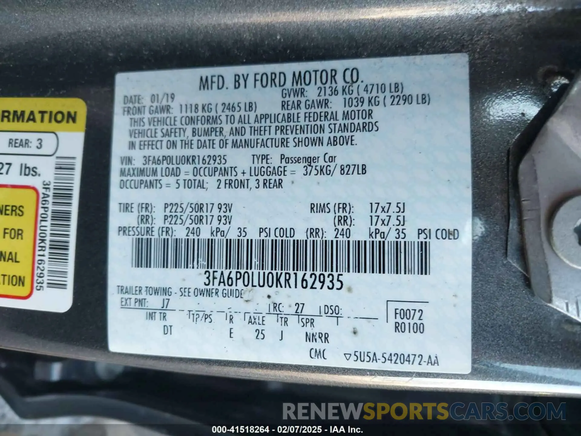 9 fotografías del automóvil dañado 3FA6P0LU0KR162935 FORD FUSION HYBRID 2019
