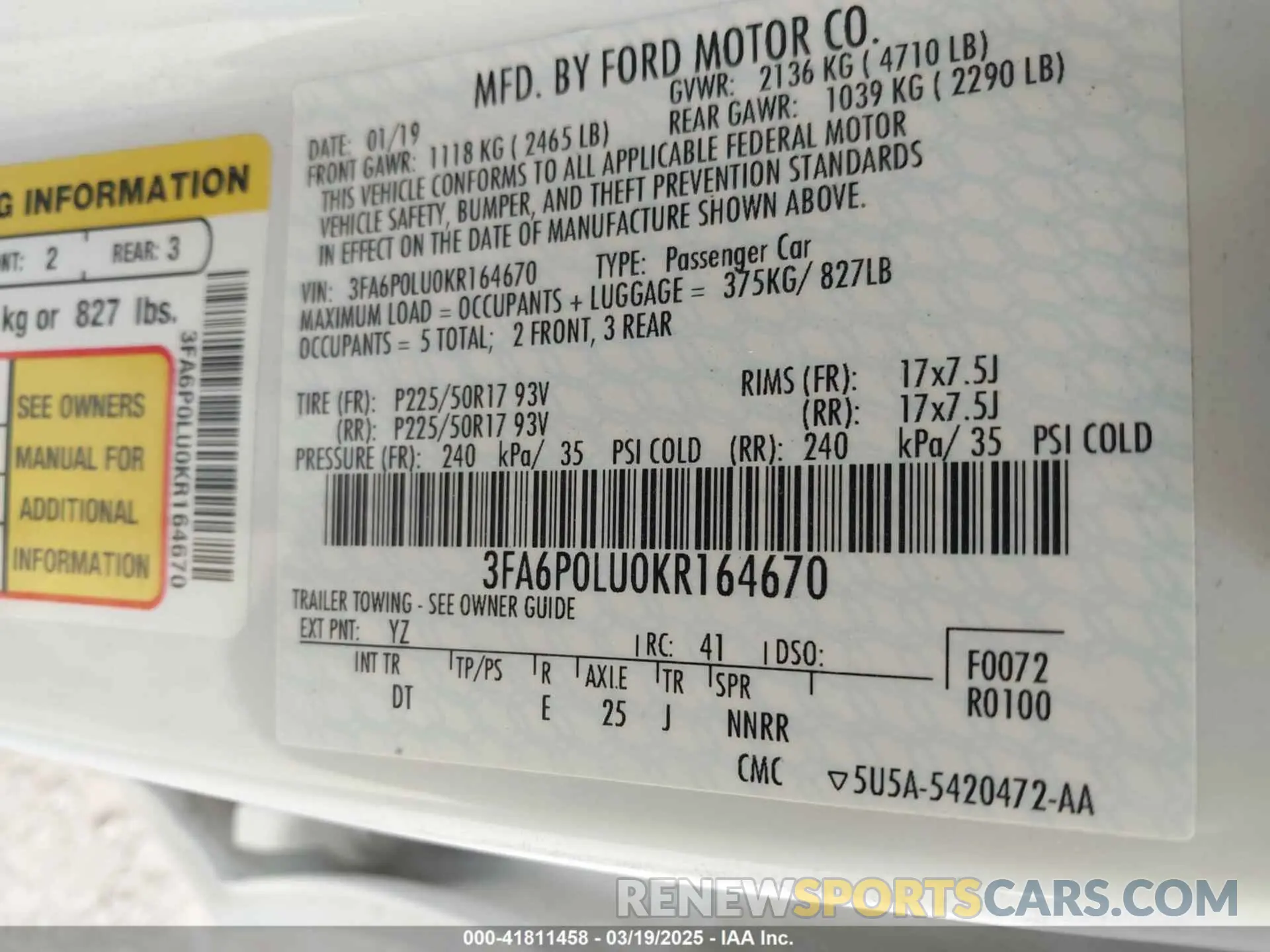 9 fotografías del automóvil dañado 3FA6P0LU0KR164670 FORD FUSION HYBRID 2019