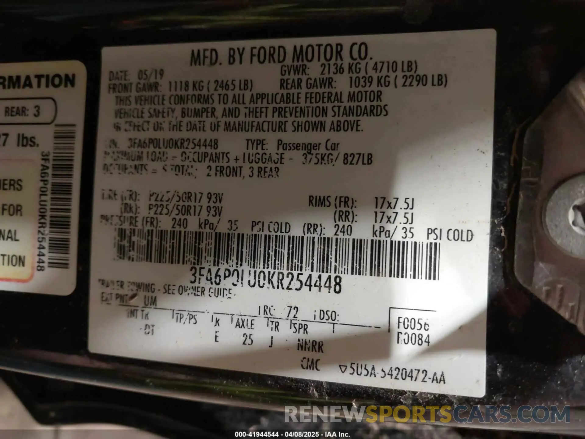 9 fotografías del automóvil dañado 3FA6P0LU0KR254448 FORD FUSION HYBRID 2019