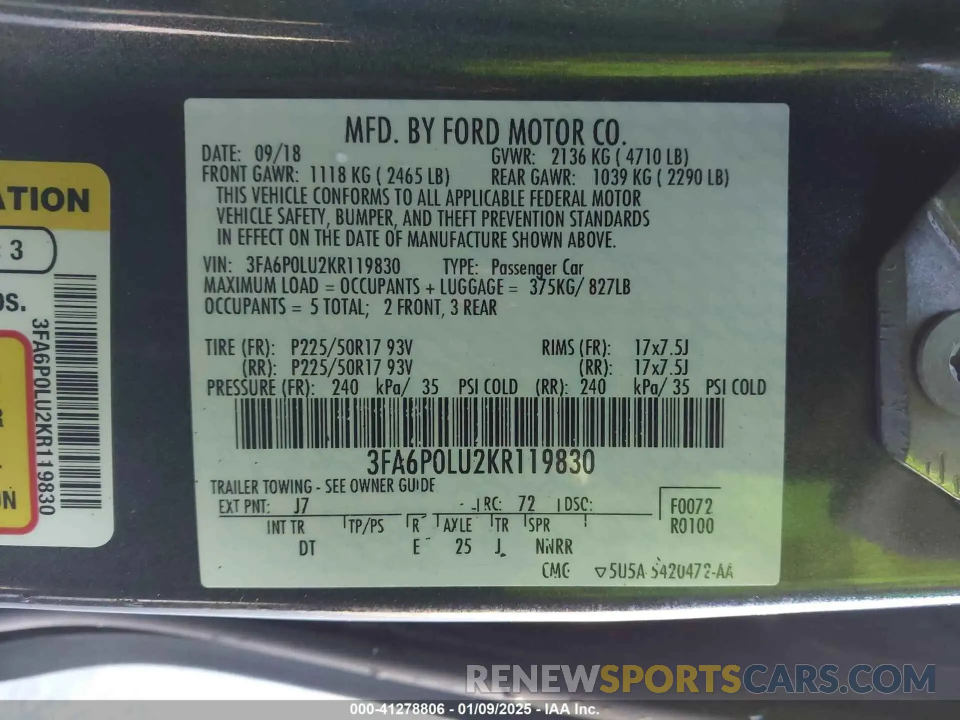9 fotografías del automóvil dañado 3FA6P0LU2KR119830 FORD FUSION HYBRID 2019