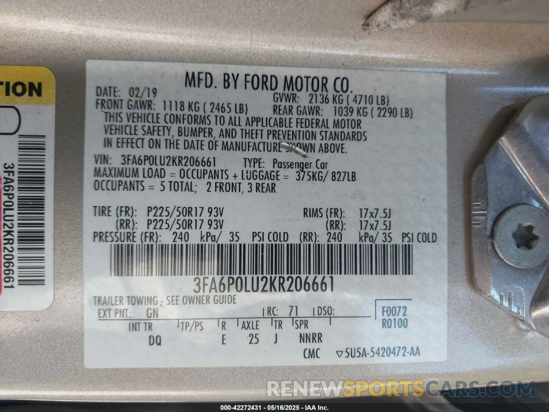 9 fotografías del automóvil dañado 3FA6P0LU2KR206661 FORD FUSION HYBRID 2019