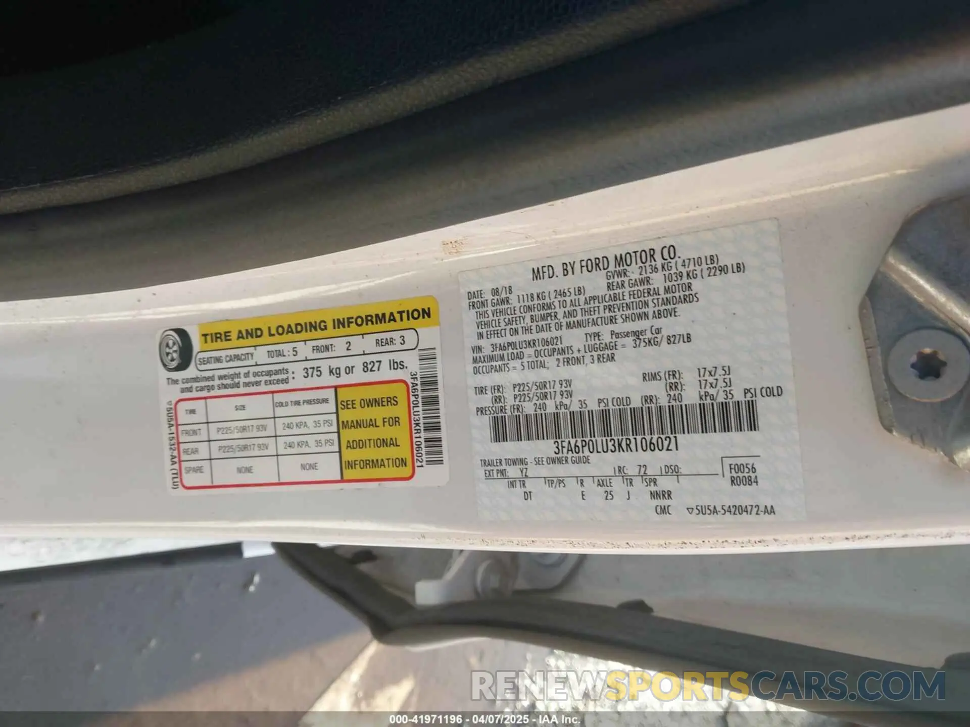 9 fotografías del automóvil dañado 3FA6P0LU3KR106021 FORD FUSION HYBRID 2019