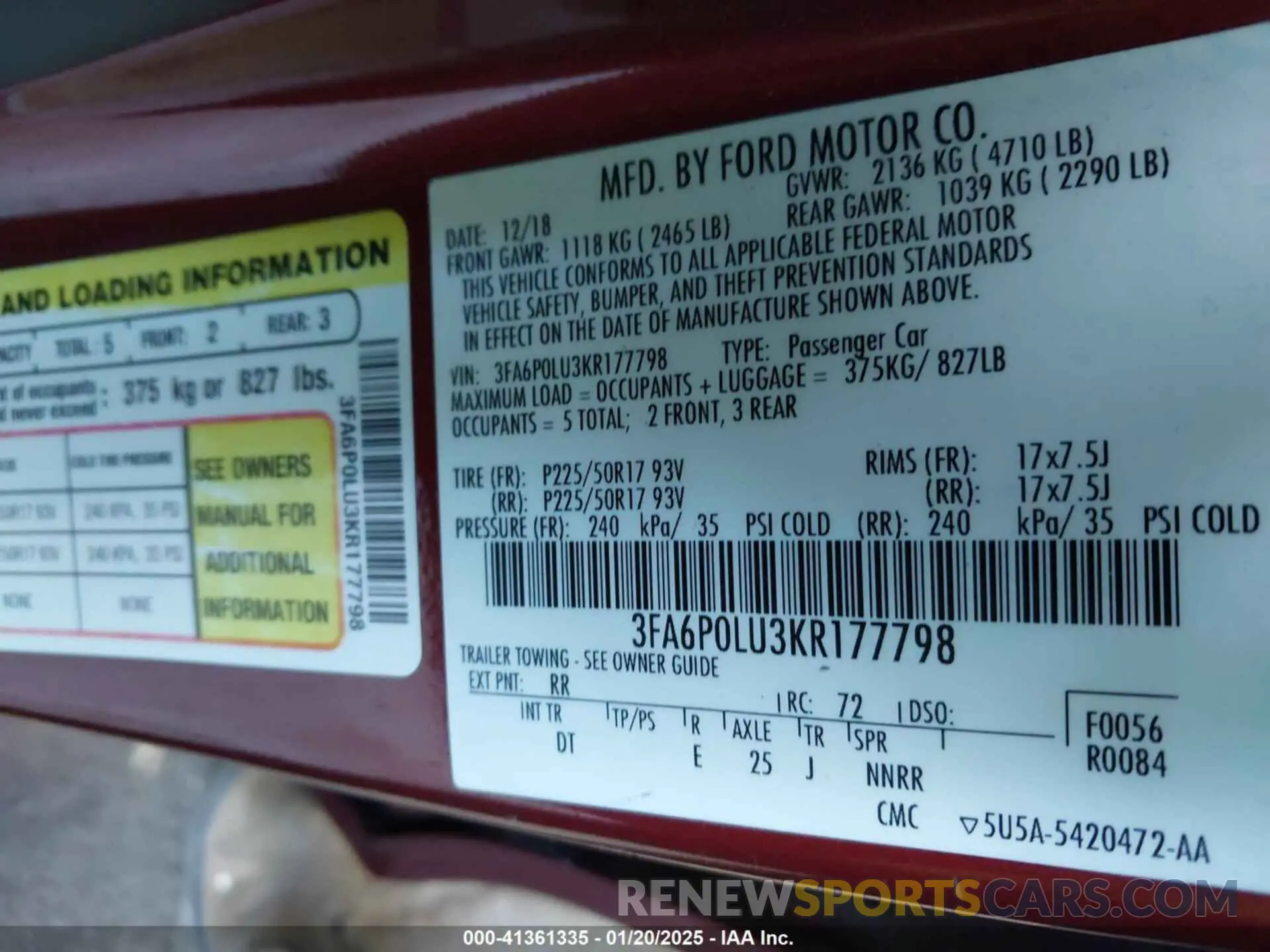 9 fotografías del automóvil dañado 3FA6P0LU3KR177798 FORD FUSION HYBRID 2019