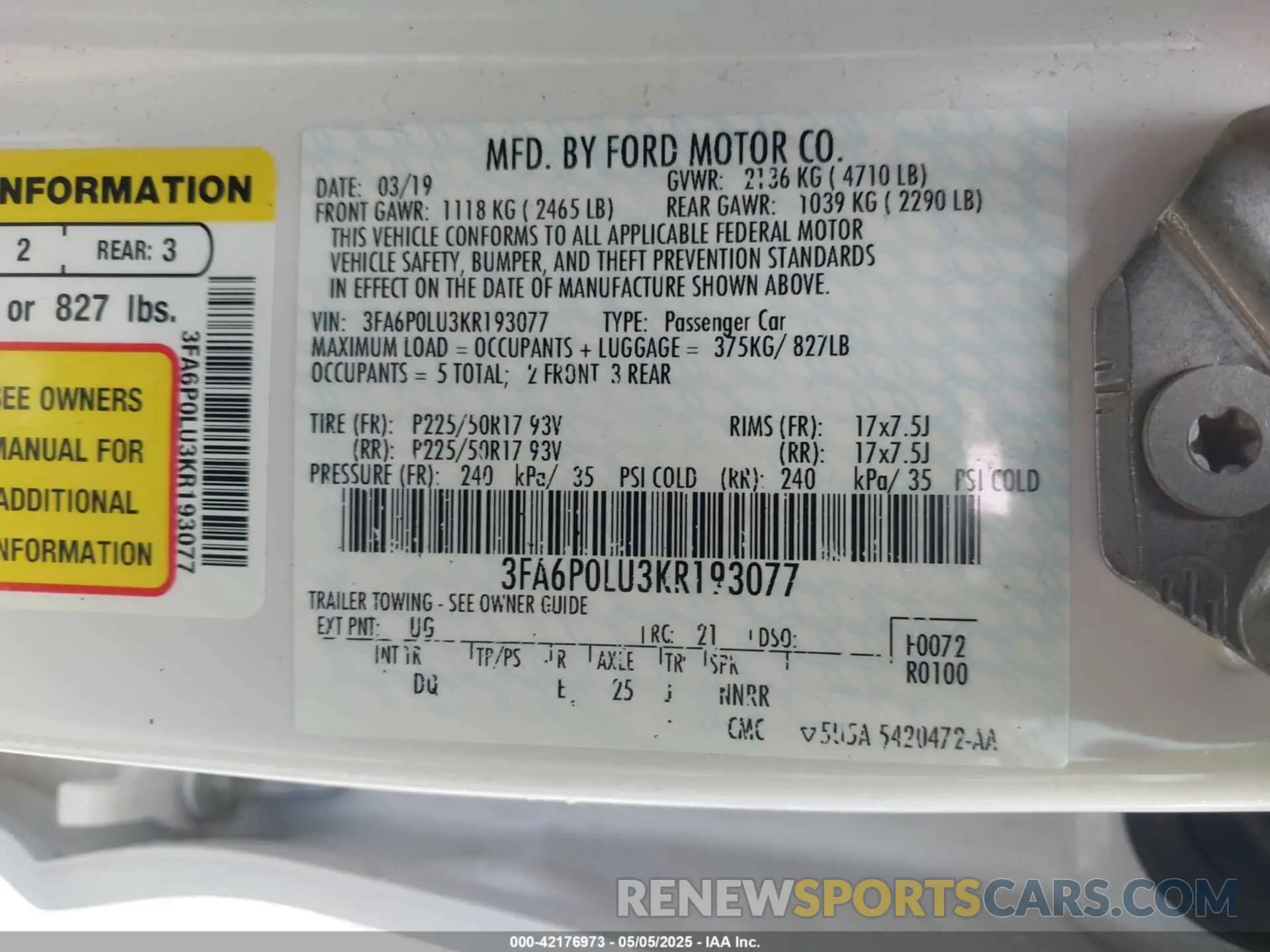 9 fotografías del automóvil dañado 3FA6P0LU3KR193077 FORD FUSION HYBRID 2019