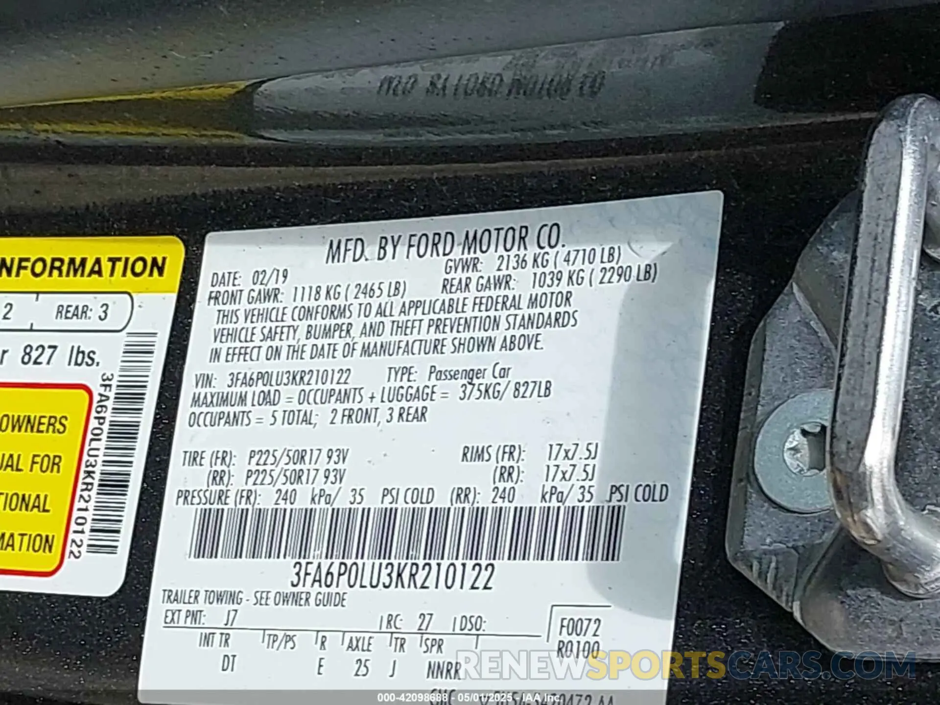 9 fotografías del automóvil dañado 3FA6P0LU3KR210122 FORD FUSION HYBRID 2019