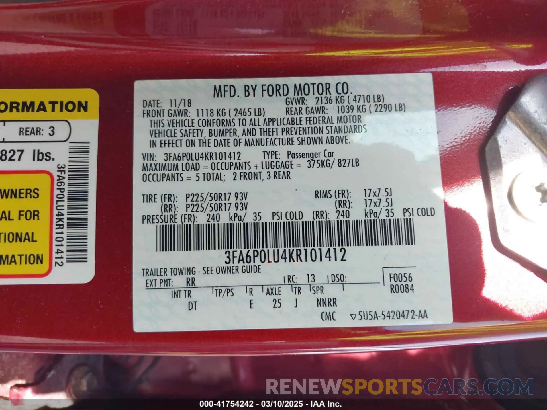 9 fotografías del automóvil dañado 3FA6P0LU4KR101412 FORD FUSION HYBRID 2019