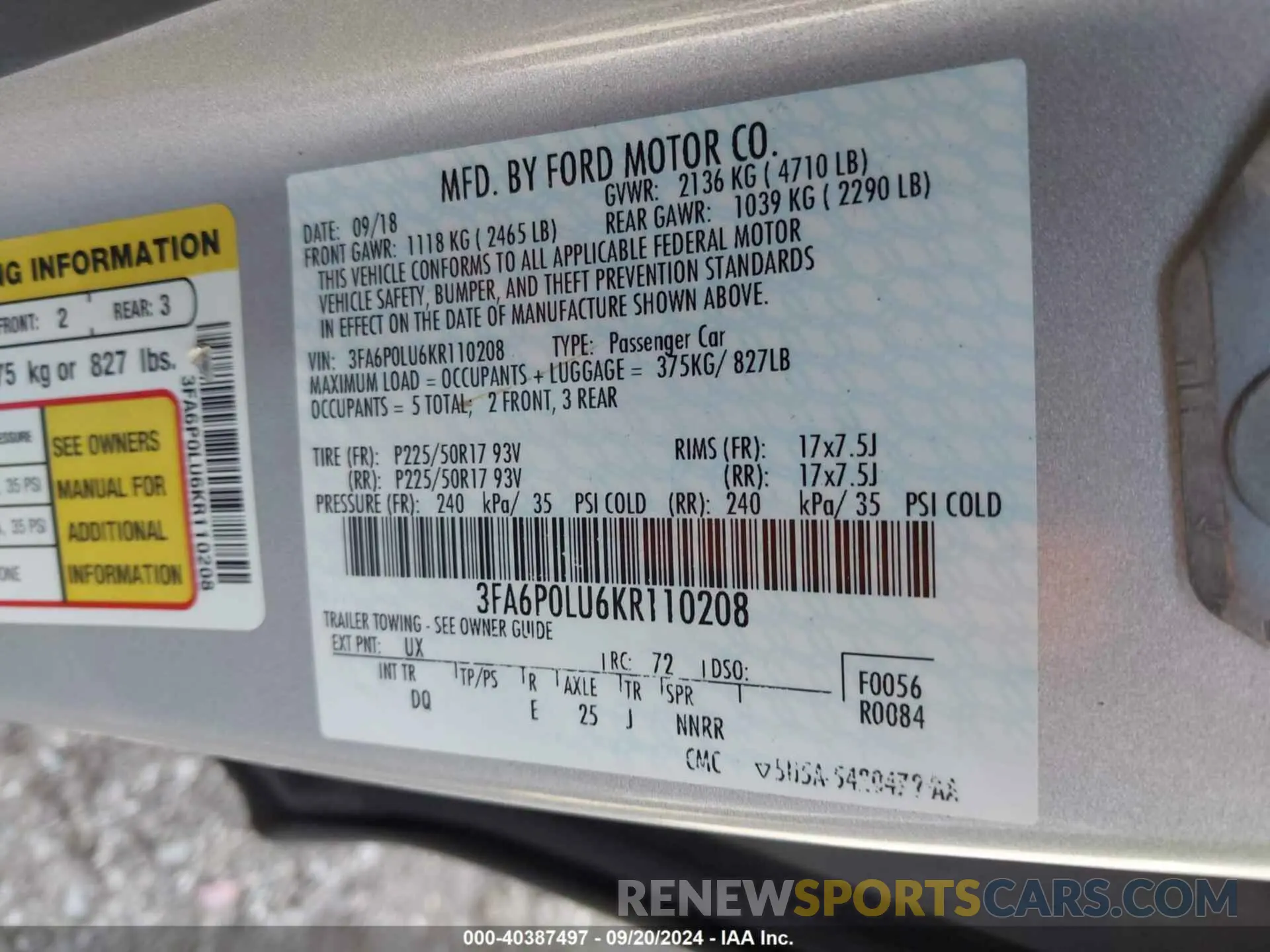 9 fotografías del automóvil dañado 3FA6P0LU6KR110208 FORD FUSION HYBRID 2019