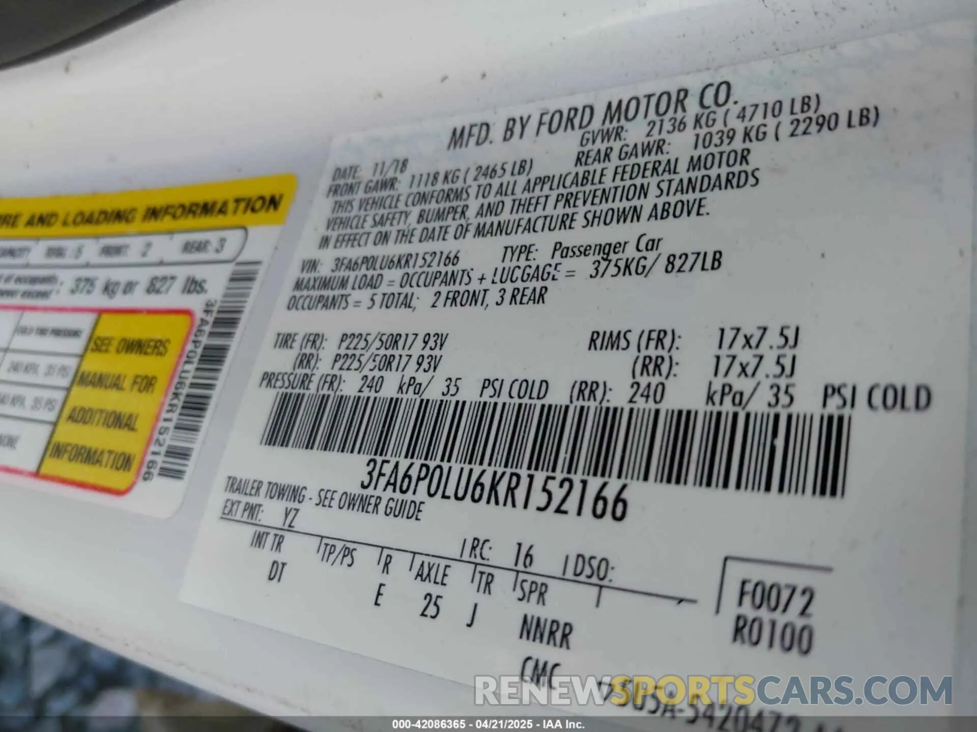 9 fotografías del automóvil dañado 3FA6P0LU6KR152166 FORD FUSION HYBRID 2019