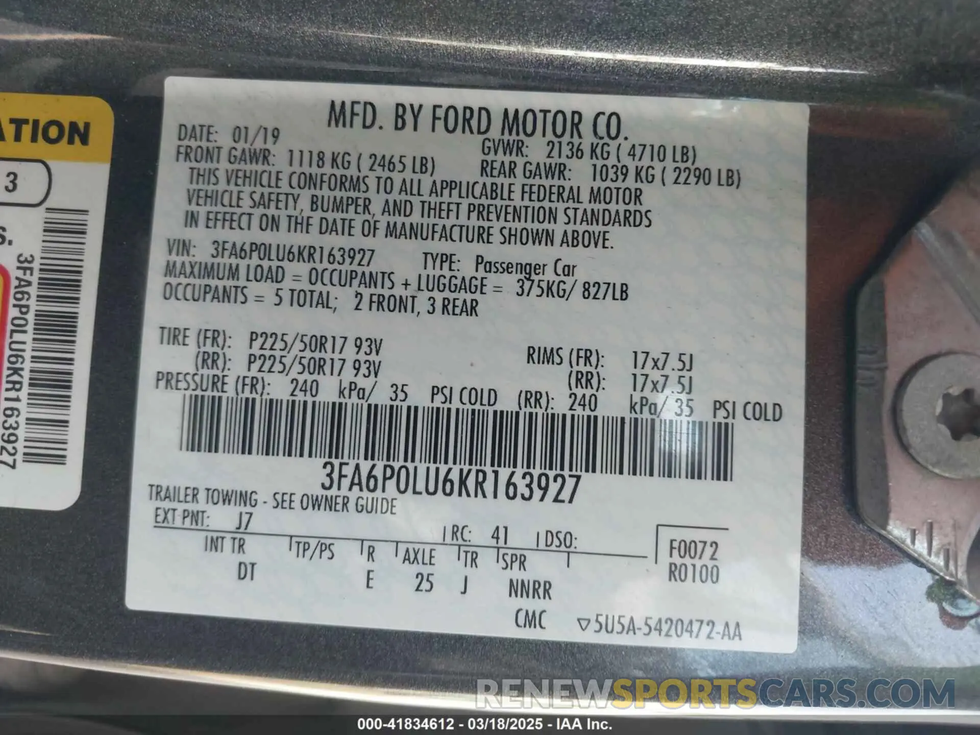 9 fotografías del automóvil dañado 3FA6P0LU6KR163927 FORD FUSION HYBRID 2019