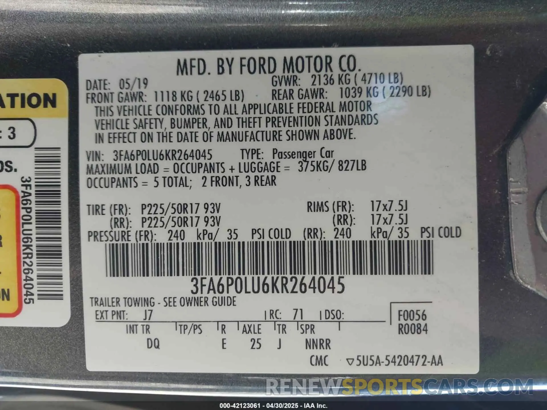 9 fotografías del automóvil dañado 3FA6P0LU6KR264045 FORD FUSION HYBRID 2019