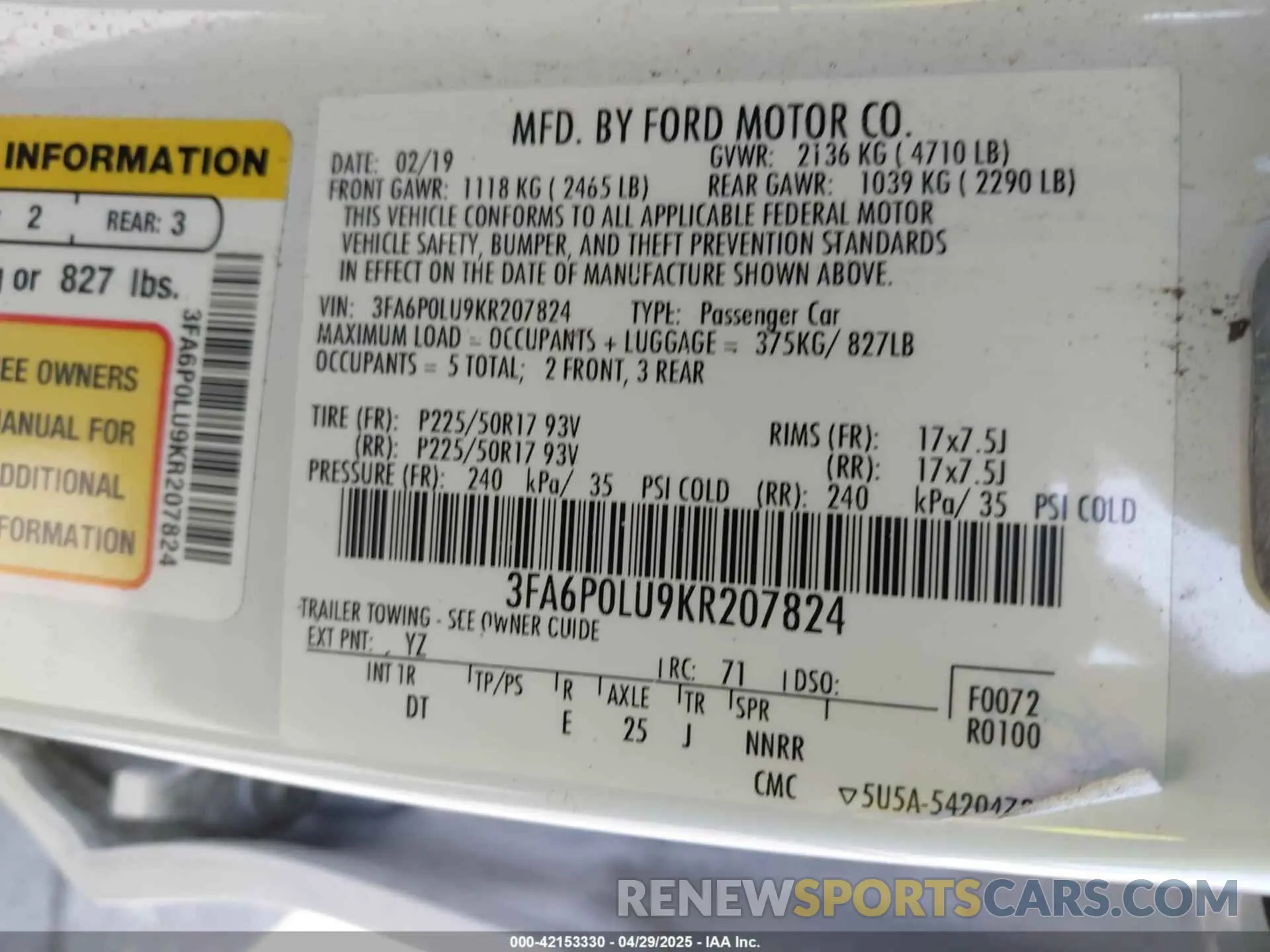 9 fotografías del automóvil dañado 3FA6P0LU9KR207824 FORD FUSION HYBRID 2019