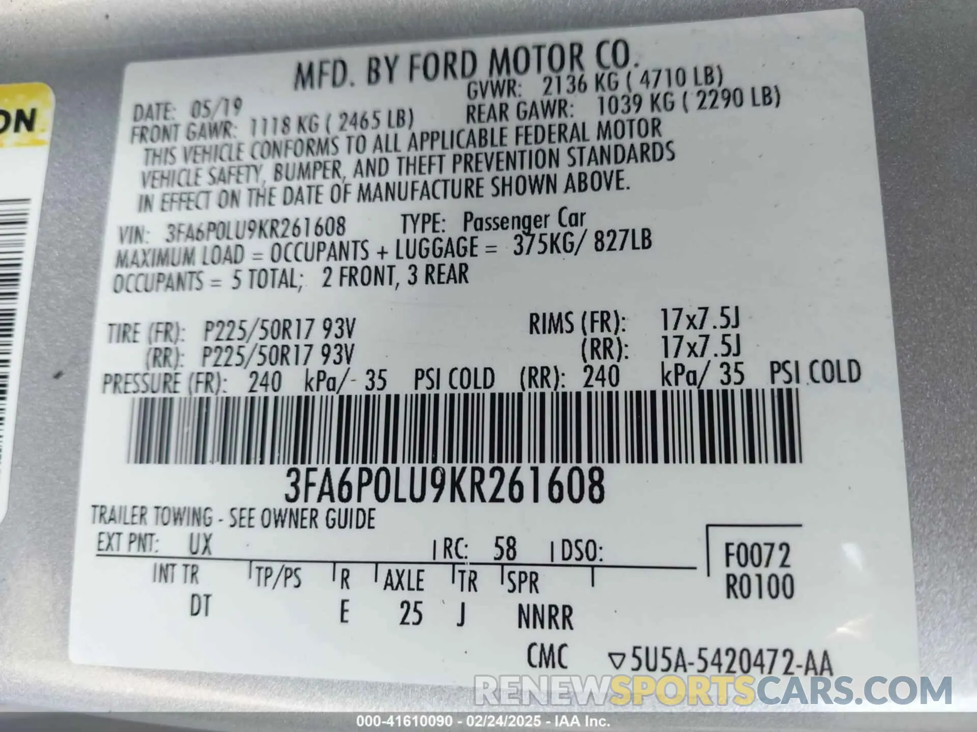 9 fotografías del automóvil dañado 3FA6P0LU9KR261608 FORD FUSION HYBRID 2019