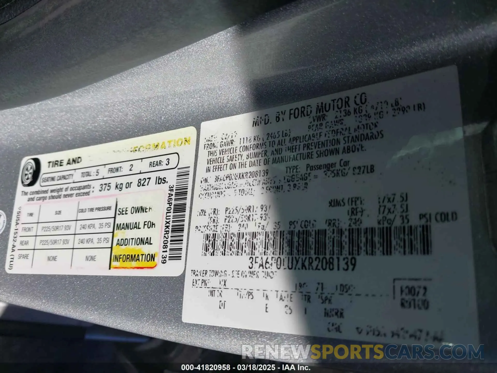 9 fotografías del automóvil dañado 3FA6P0LUXKR208139 FORD FUSION HYBRID 2019