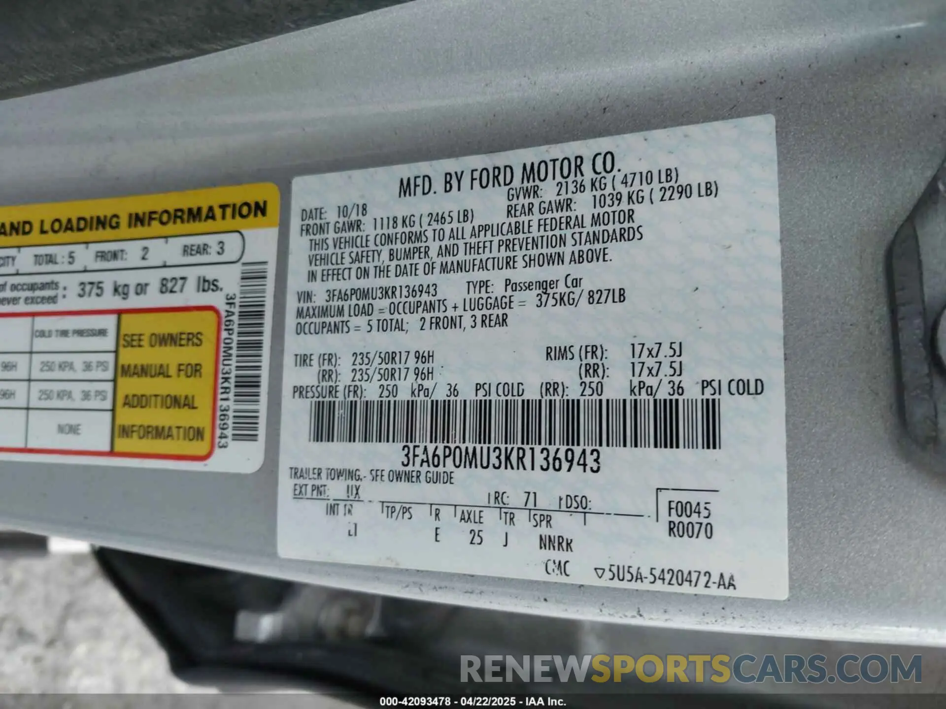 9 fotografías del automóvil dañado 3FA6P0MU3KR136943 FORD FUSION HYBRID 2019