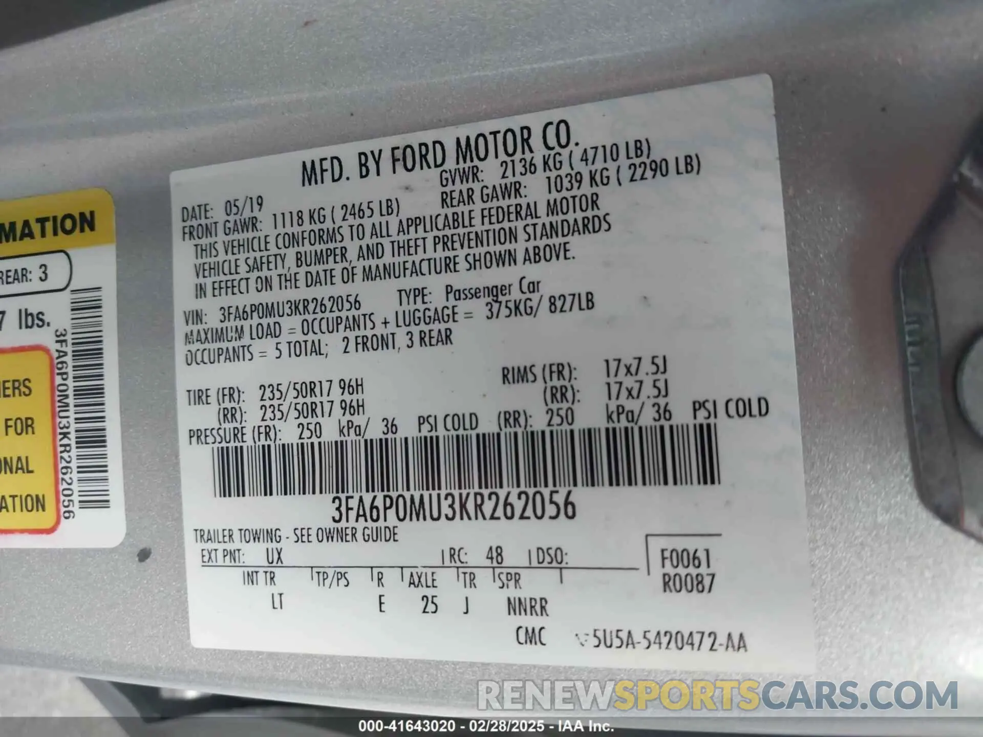 9 fotografías del automóvil dañado 3FA6P0MU3KR262056 FORD FUSION HYBRID 2019