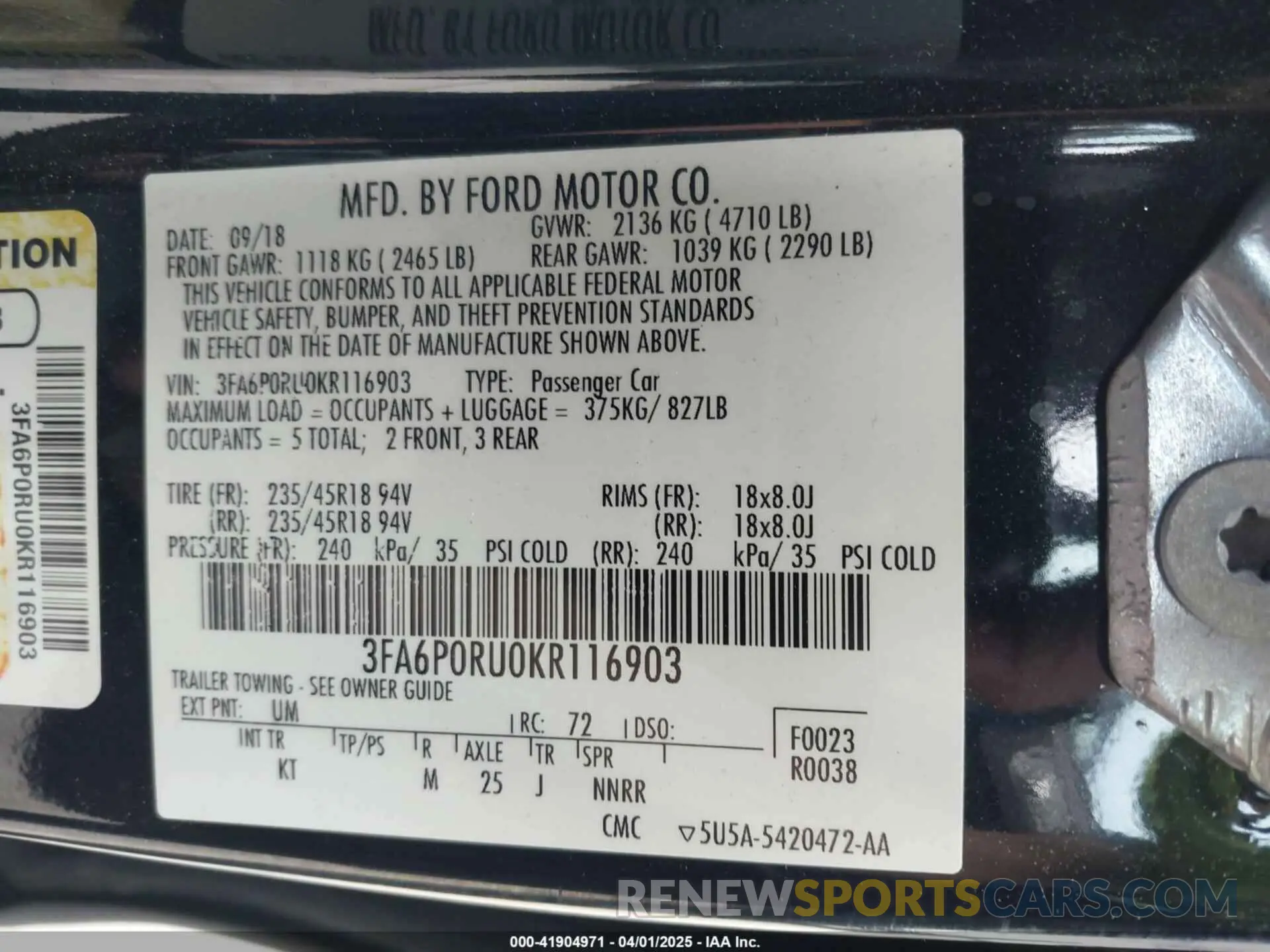 9 fotografías del automóvil dañado 3FA6P0RU0KR116903 FORD FUSION HYBRID 2019
