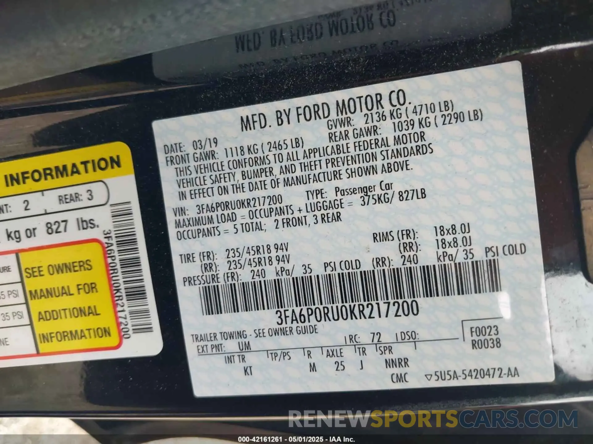 9 fotografías del automóvil dañado 3FA6P0RU0KR217200 FORD FUSION HYBRID 2019