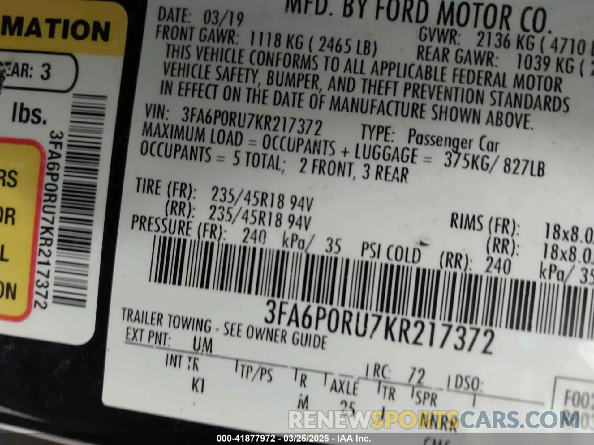 9 fotografías del automóvil dañado 3FA6P0RU7KR217372 FORD FUSION HYBRID 2019