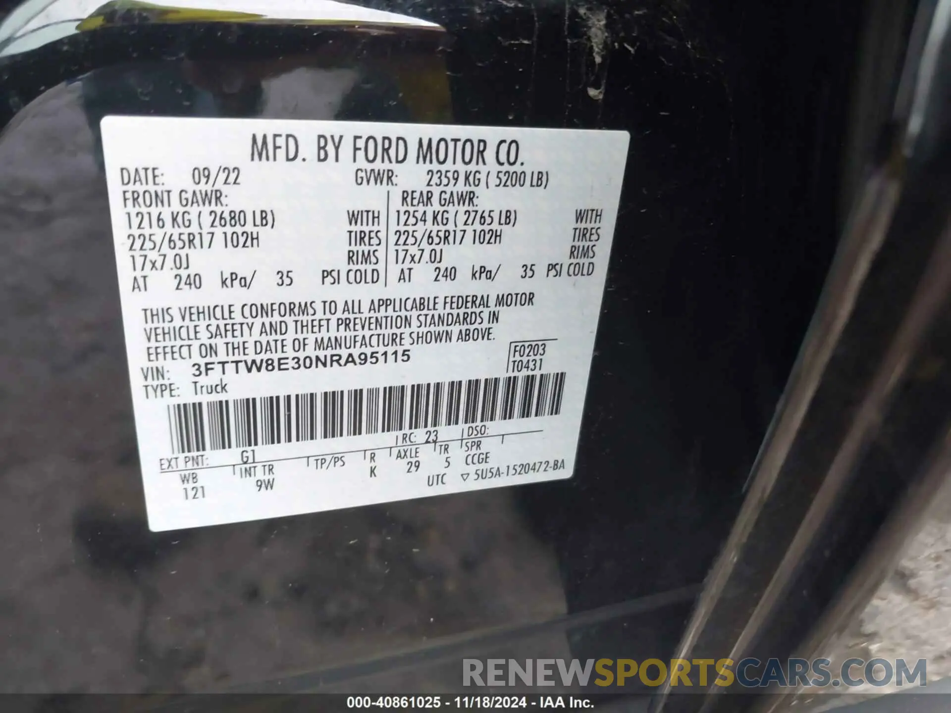 9 fotografías del automóvil dañado 3FTTW8E30NRA95115 FORD MAVERICK 2022
