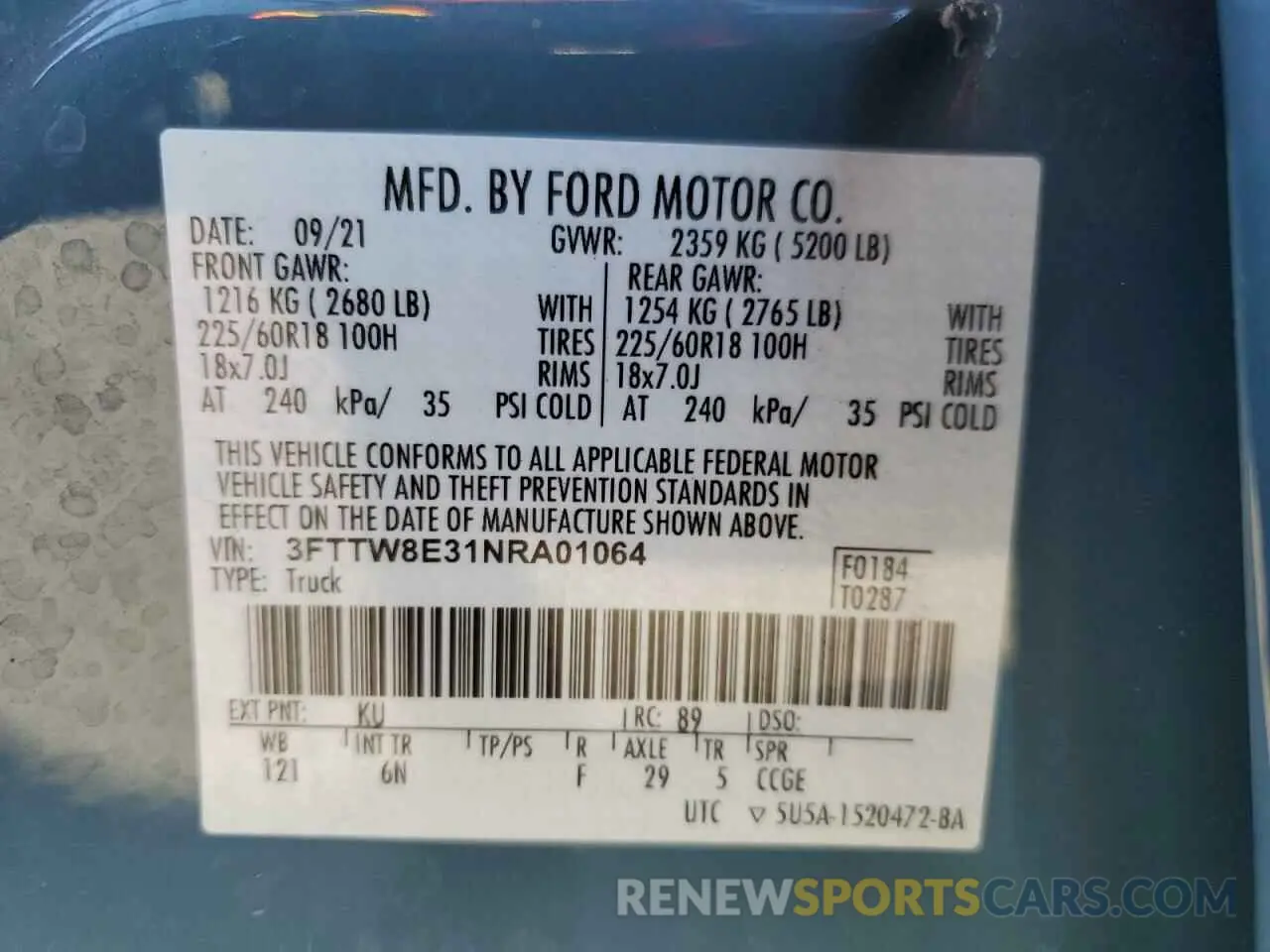 13 fotografías del automóvil dañado 3FTTW8E31NRA01064 FORD MAVERICK 2022