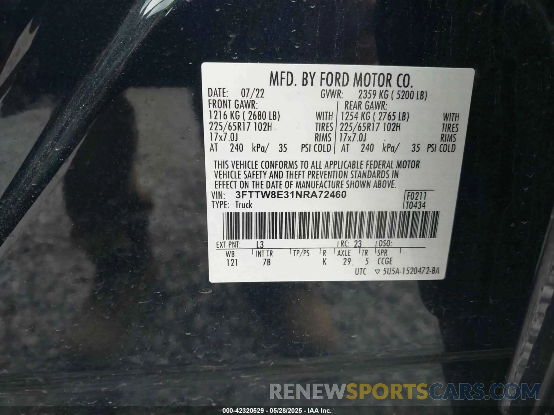9 fotografías del automóvil dañado 3FTTW8E31NRA72460 FORD MAVERICK 2022