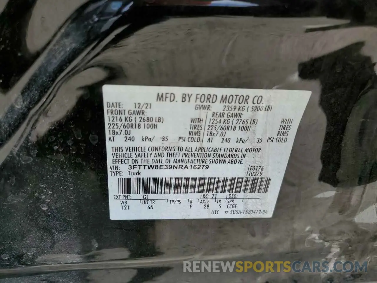 13 fotografías del automóvil dañado 3FTTW8E39NRA16279 FORD MAVERICK 2022