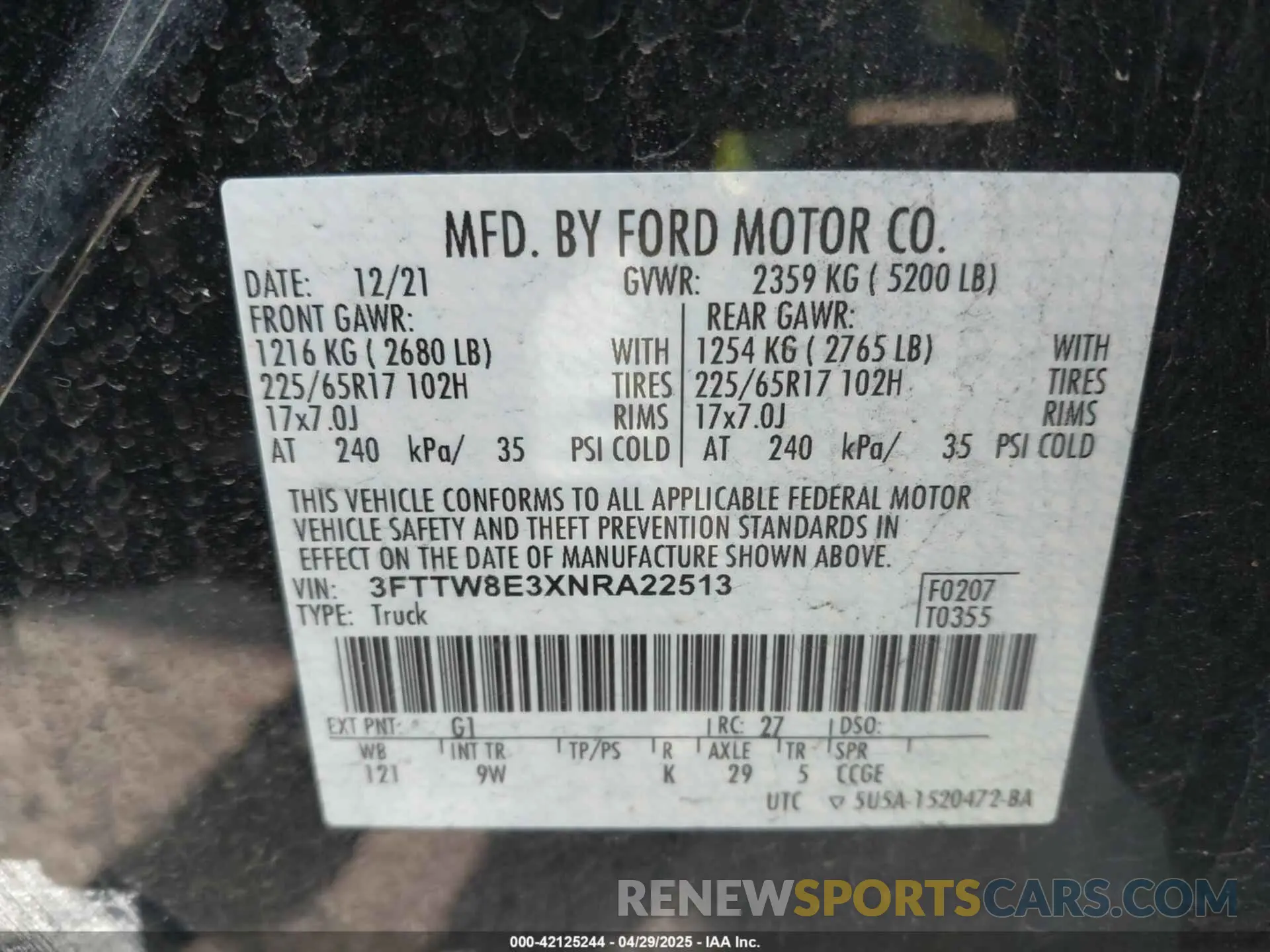 9 fotografías del automóvil dañado 3FTTW8E3XNRA22513 FORD MAVERICK 2022