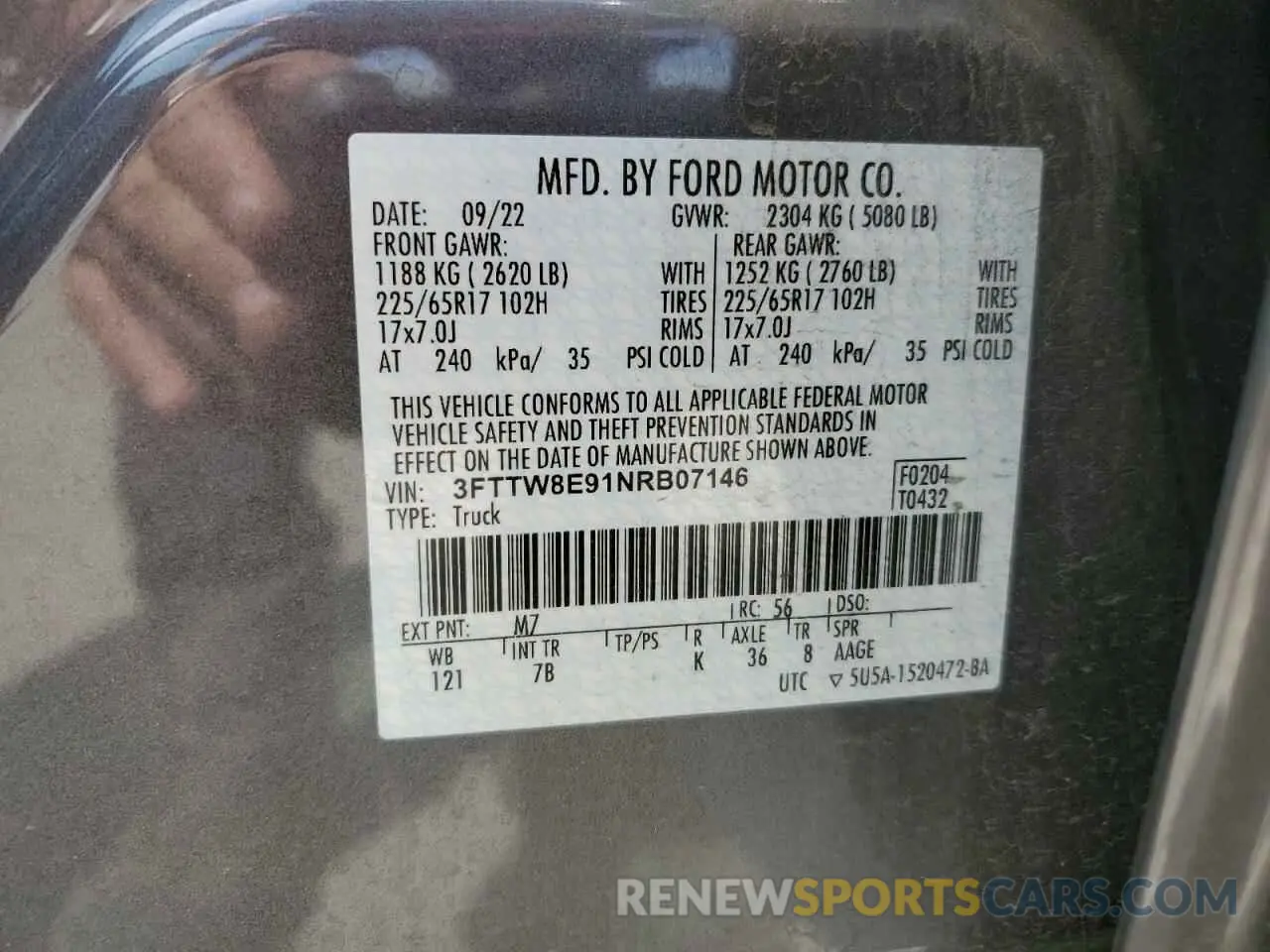 12 fotografías del automóvil dañado 3FTTW8E91NRB07146 FORD MAVERICK 2022