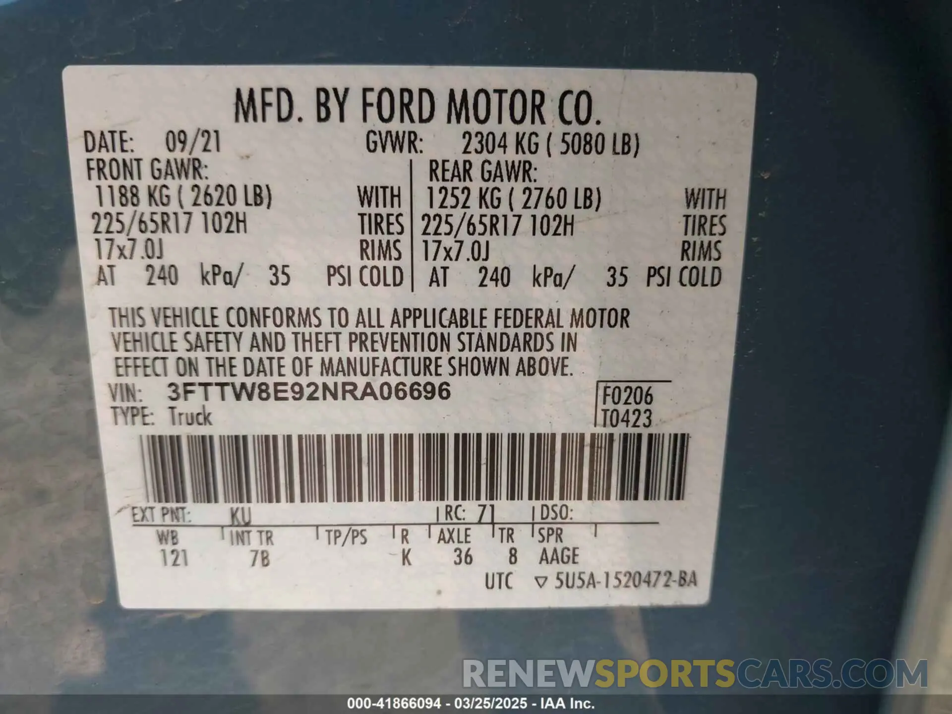 9 fotografías del automóvil dañado 3FTTW8E92NRA06696 FORD MAVERICK 2022