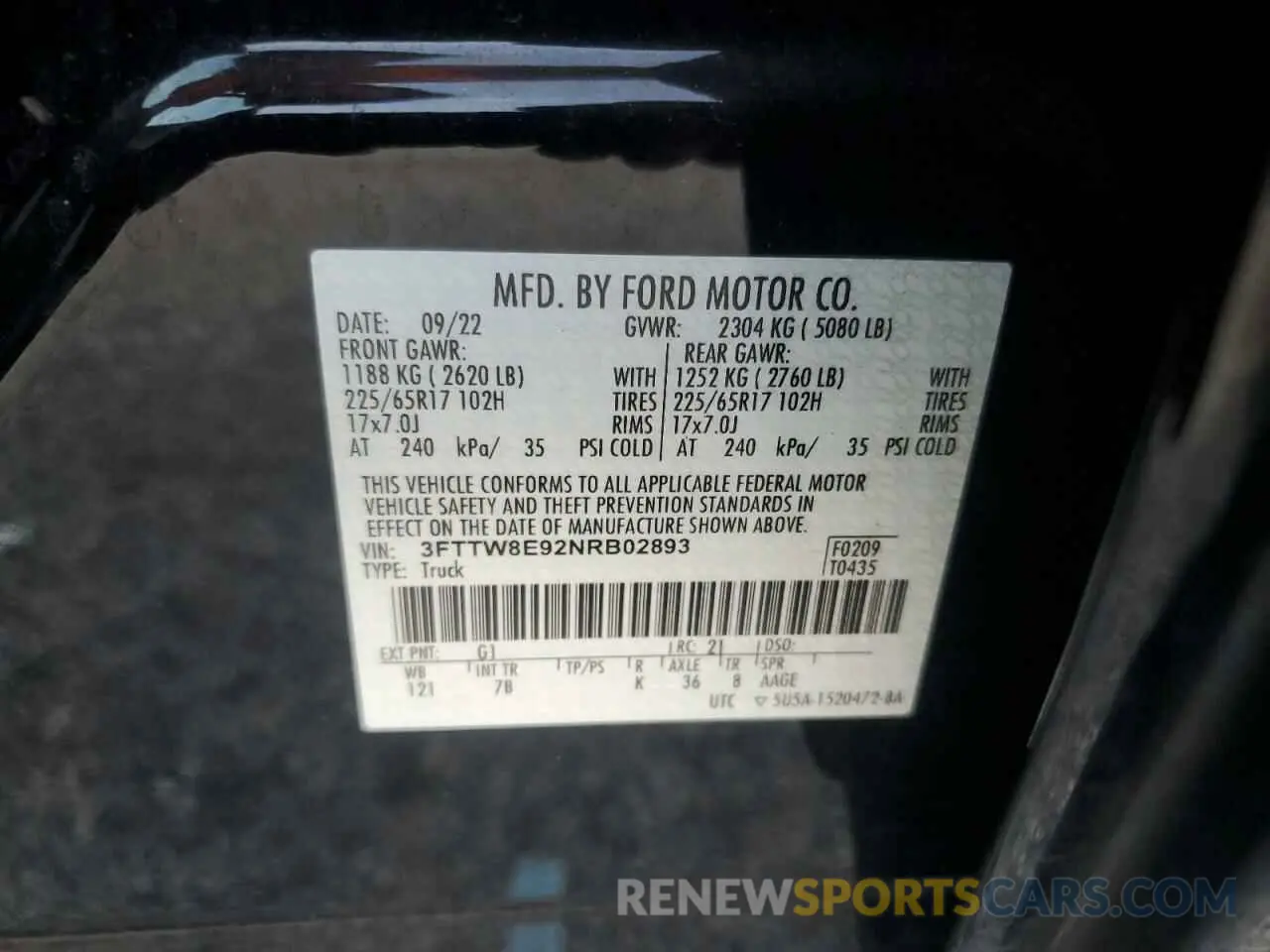 12 fotografías del automóvil dañado 3FTTW8E92NRB02893 FORD MAVERICK 2022