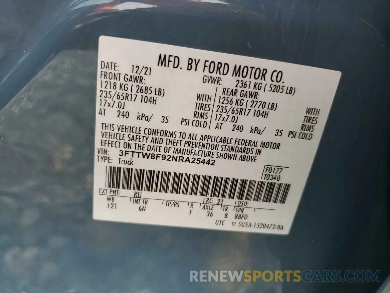 12 fotografías del automóvil dañado 3FTTW8F92NRA25442 FORD MAVERICK 2022