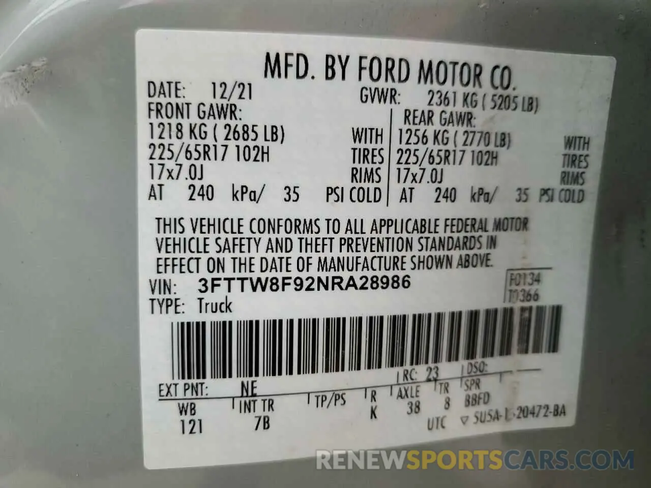 12 fotografías del automóvil dañado 3FTTW8F92NRA28986 FORD MAVERICK 2022