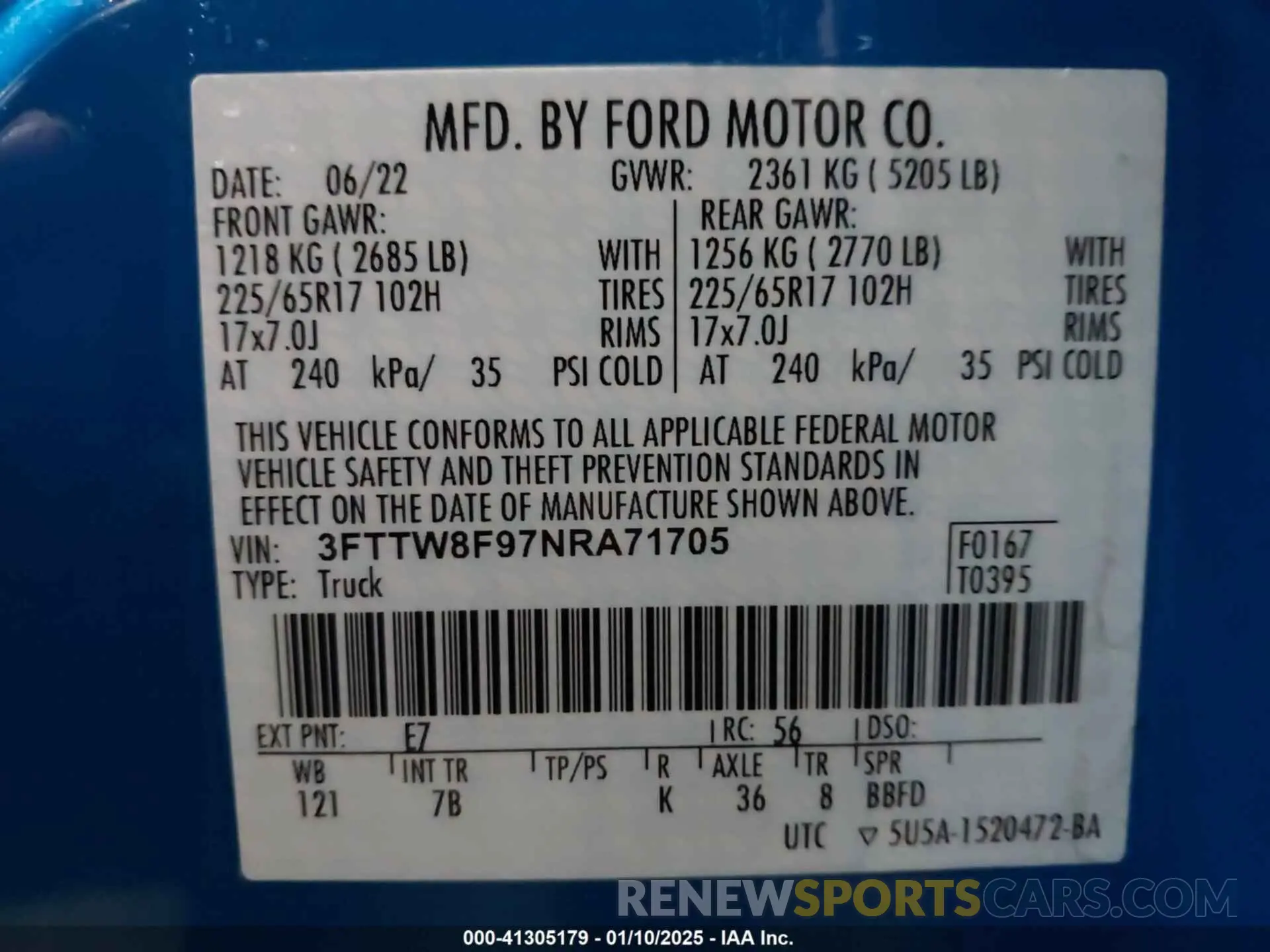 9 fotografías del automóvil dañado 3FTTW8F97NRA71705 FORD MAVERICK 2022