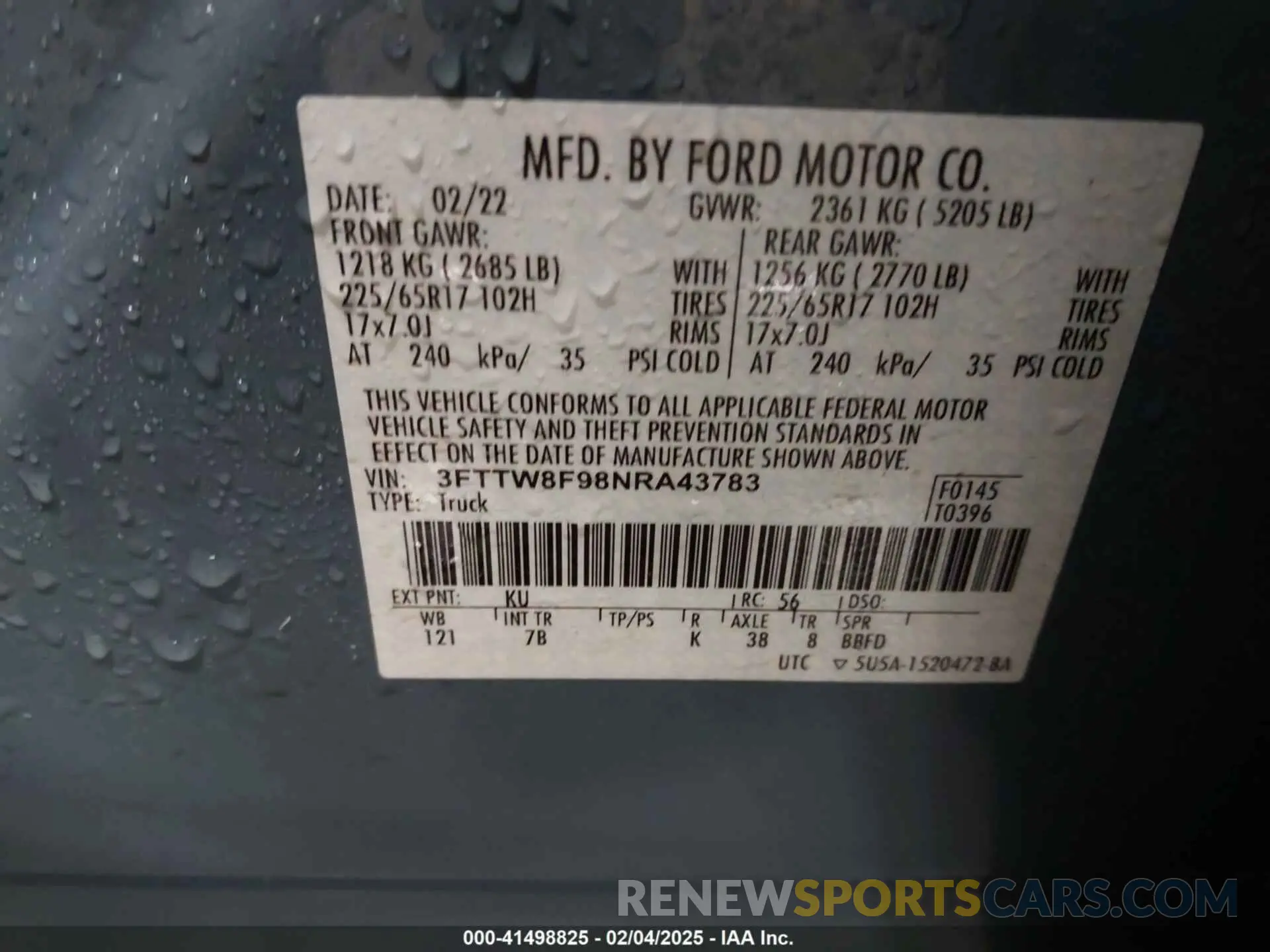 9 fotografías del automóvil dañado 3FTTW8F98NRA43783 FORD MAVERICK 2022