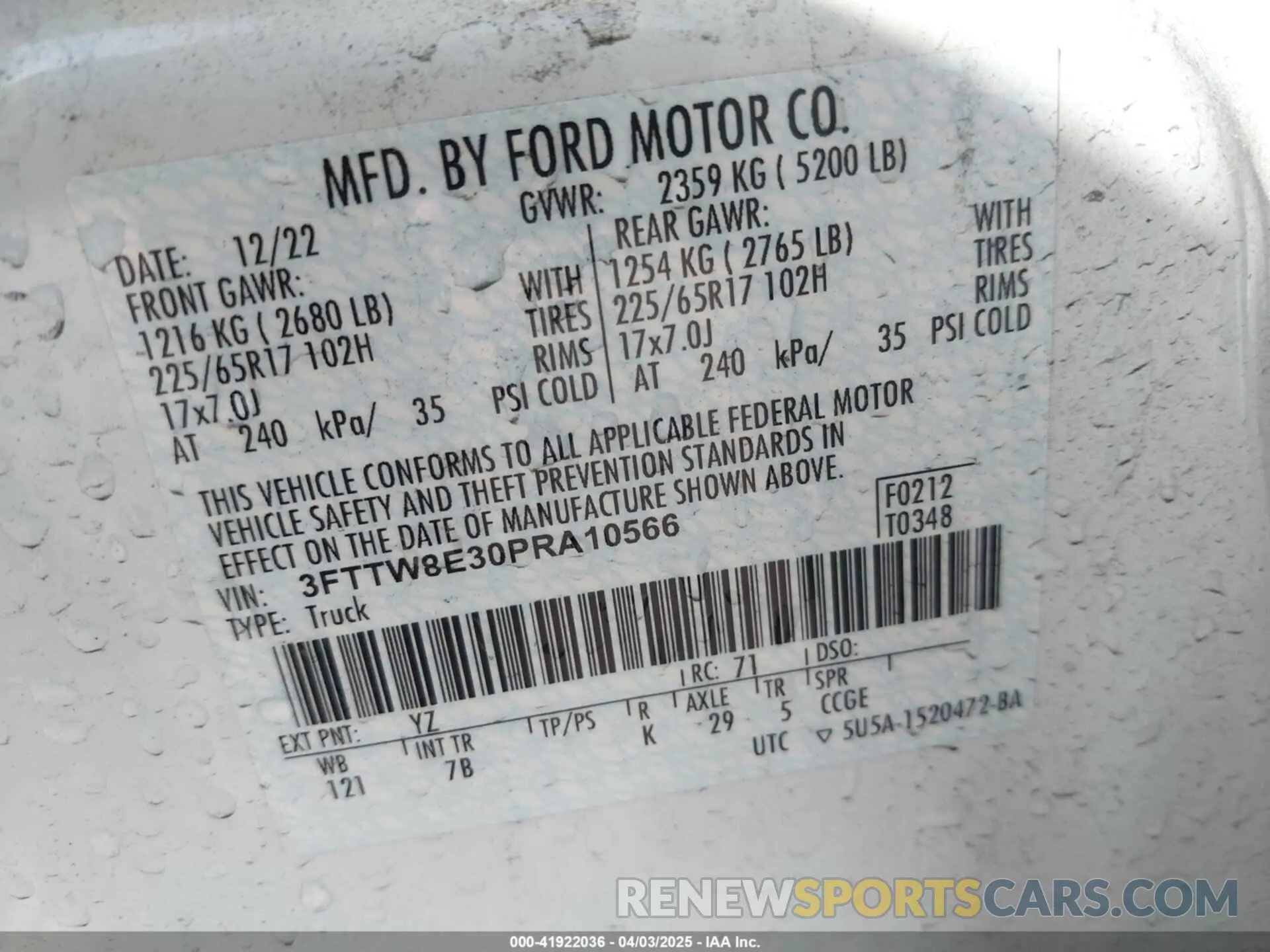 9 fotografías del automóvil dañado 3FTTW8E30PRA10566 FORD MAVERICK 2023