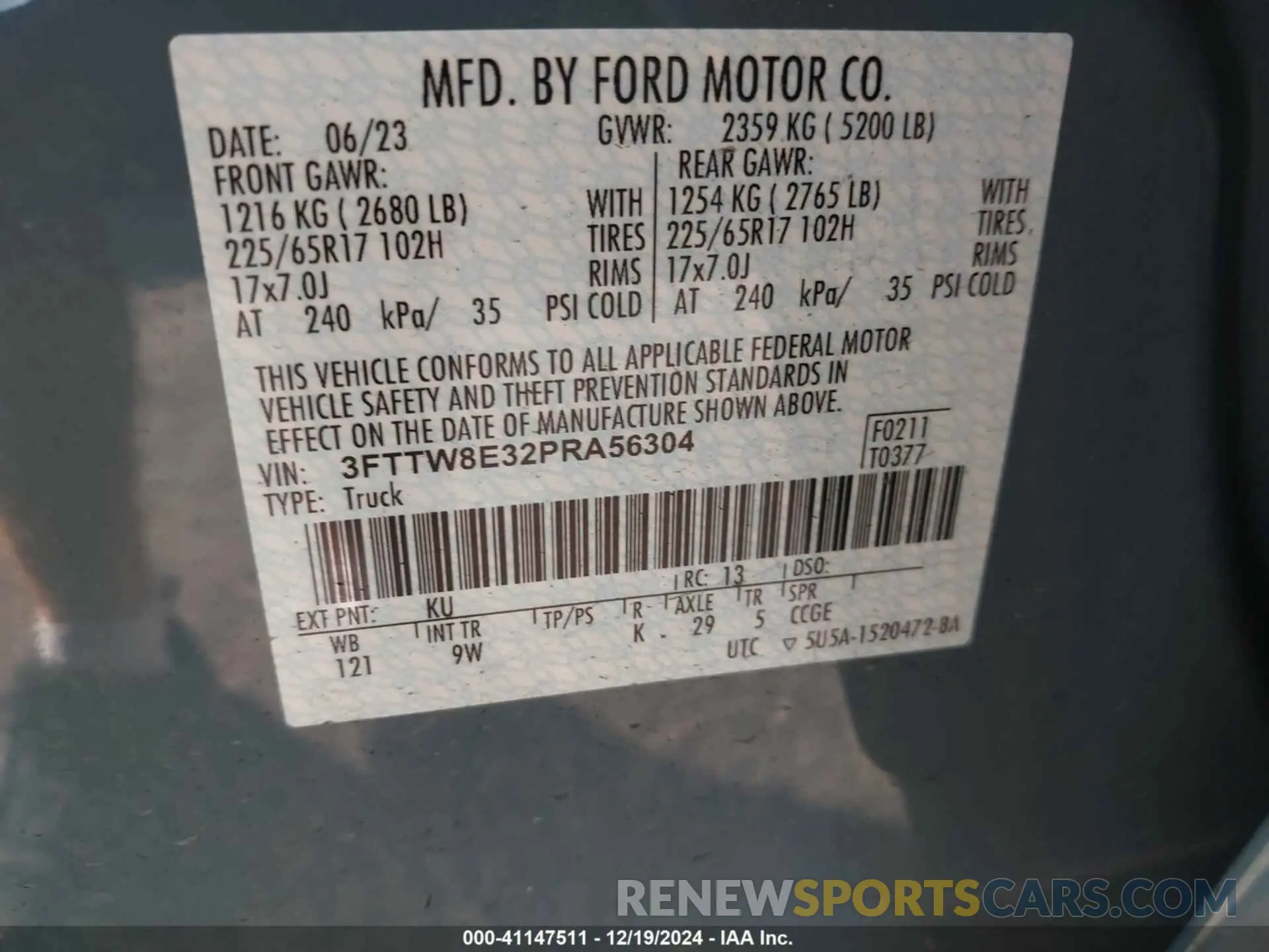 9 fotografías del automóvil dañado 3FTTW8E32PRA56304 FORD MAVERICK 2023