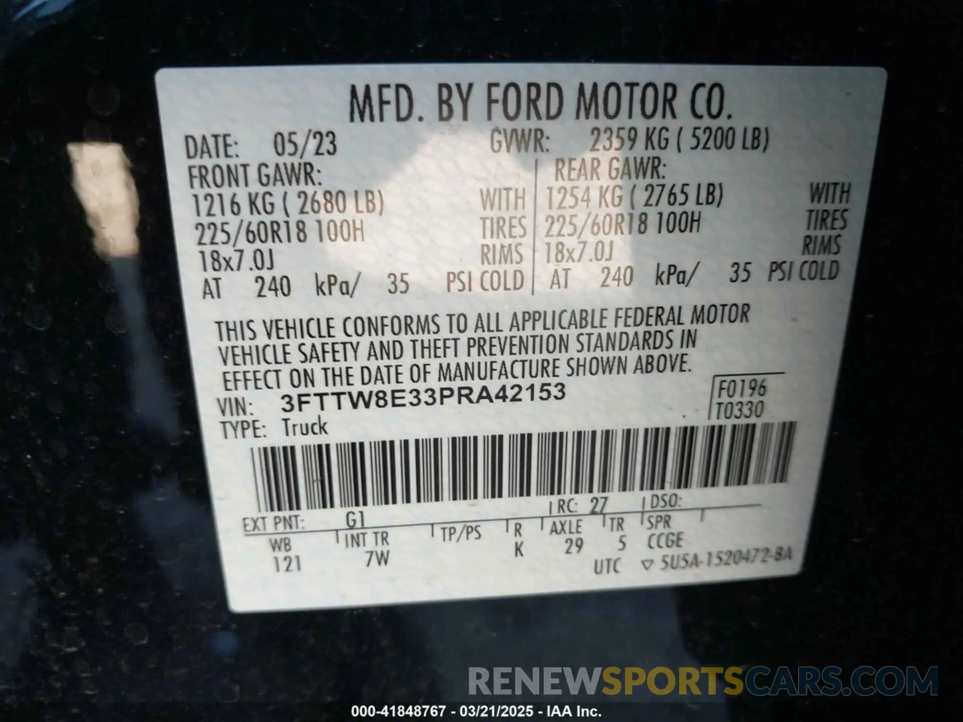 9 fotografías del automóvil dañado 3FTTW8E33PRA42153 FORD MAVERICK 2023