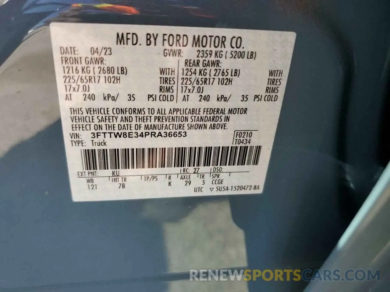 12 fotografías del automóvil dañado 3FTTW8E34PRA36653 FORD MAVERICK 2023