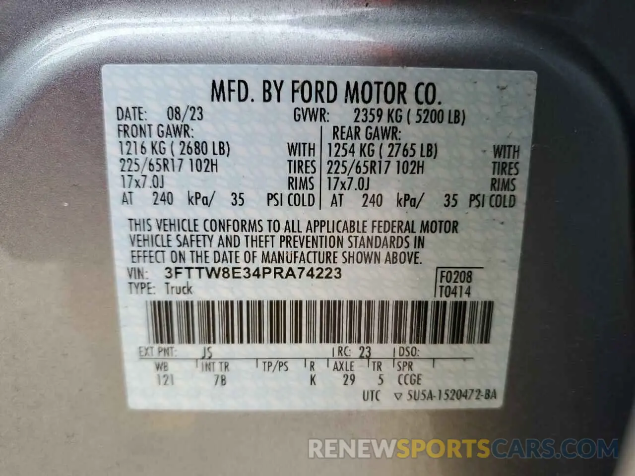 12 fotografías del automóvil dañado 3FTTW8E34PRA74223 FORD MAVERICK 2023