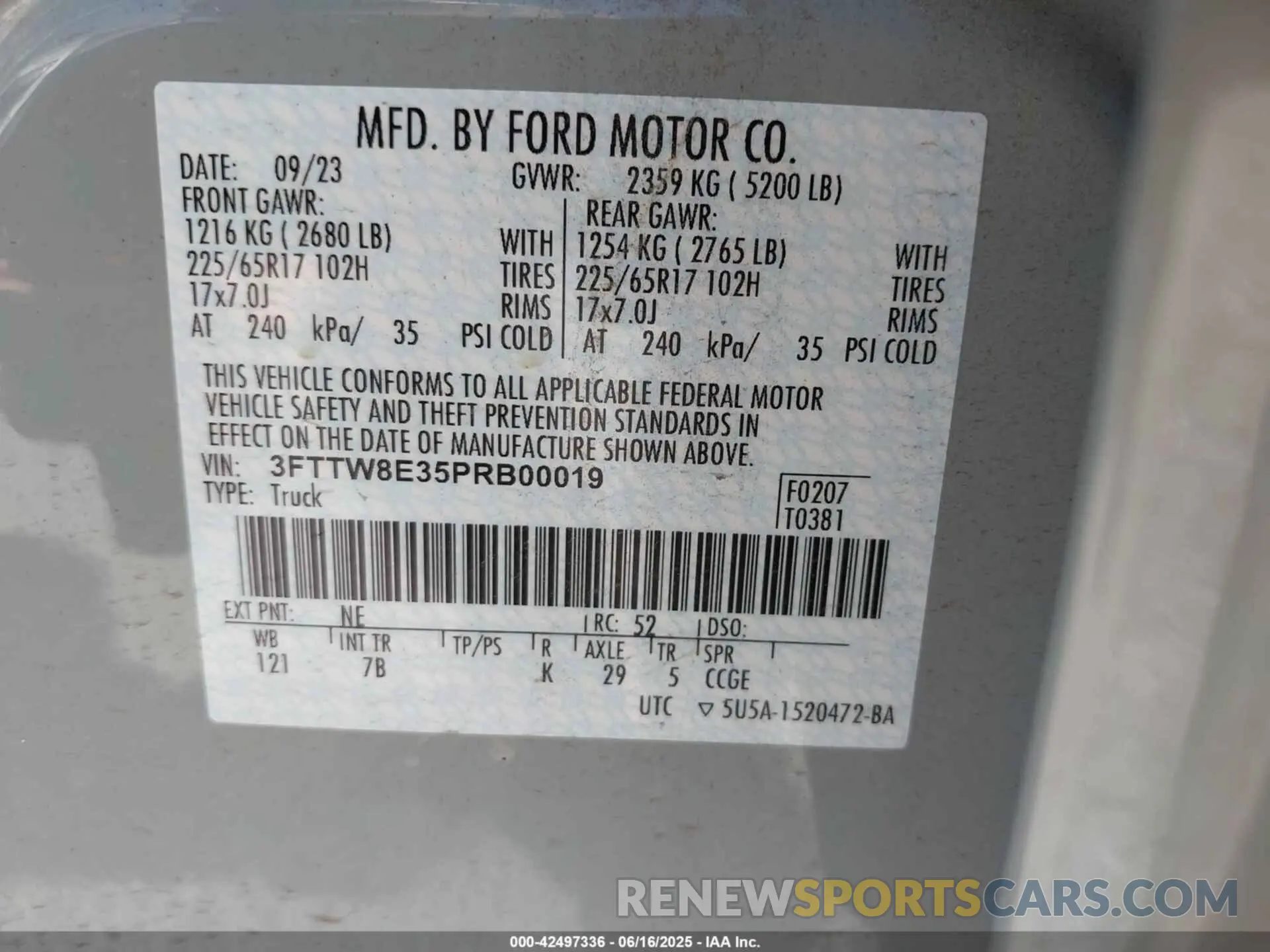 9 fotografías del automóvil dañado 3FTTW8E35PRB00019 FORD MAVERICK 2023