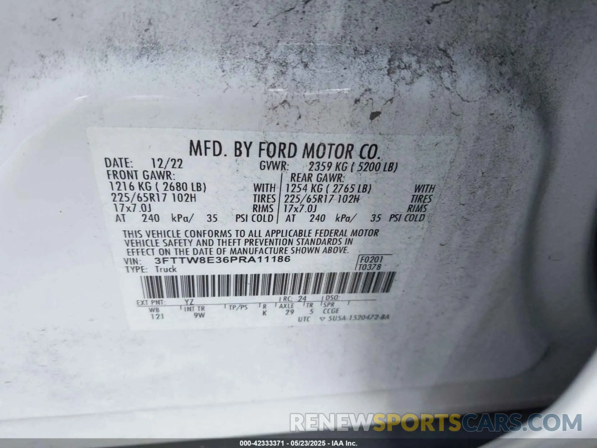 9 fotografías del automóvil dañado 3FTTW8E36PRA11186 FORD MAVERICK 2023