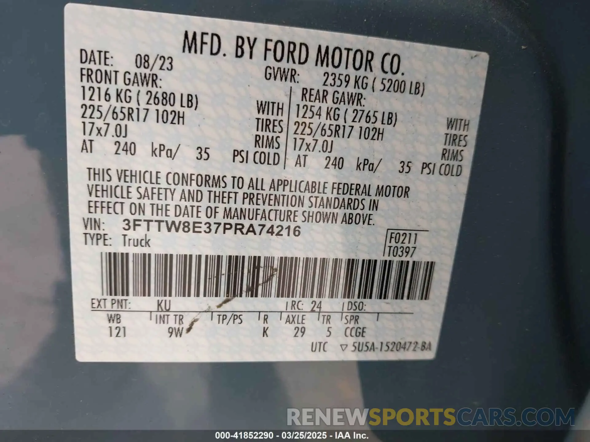 9 fotografías del automóvil dañado 3FTTW8E37PRA74216 FORD MAVERICK 2023