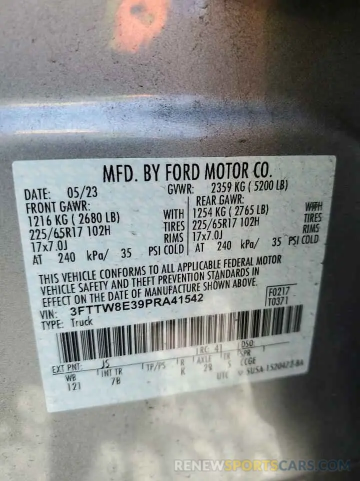 12 fotografías del automóvil dañado 3FTTW8E39PRA41542 FORD MAVERICK 2023