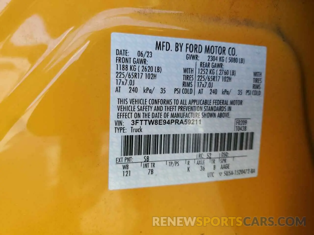 14 fotografías del automóvil dañado 3FTTW8E94PRA59211 FORD MAVERICK 2023