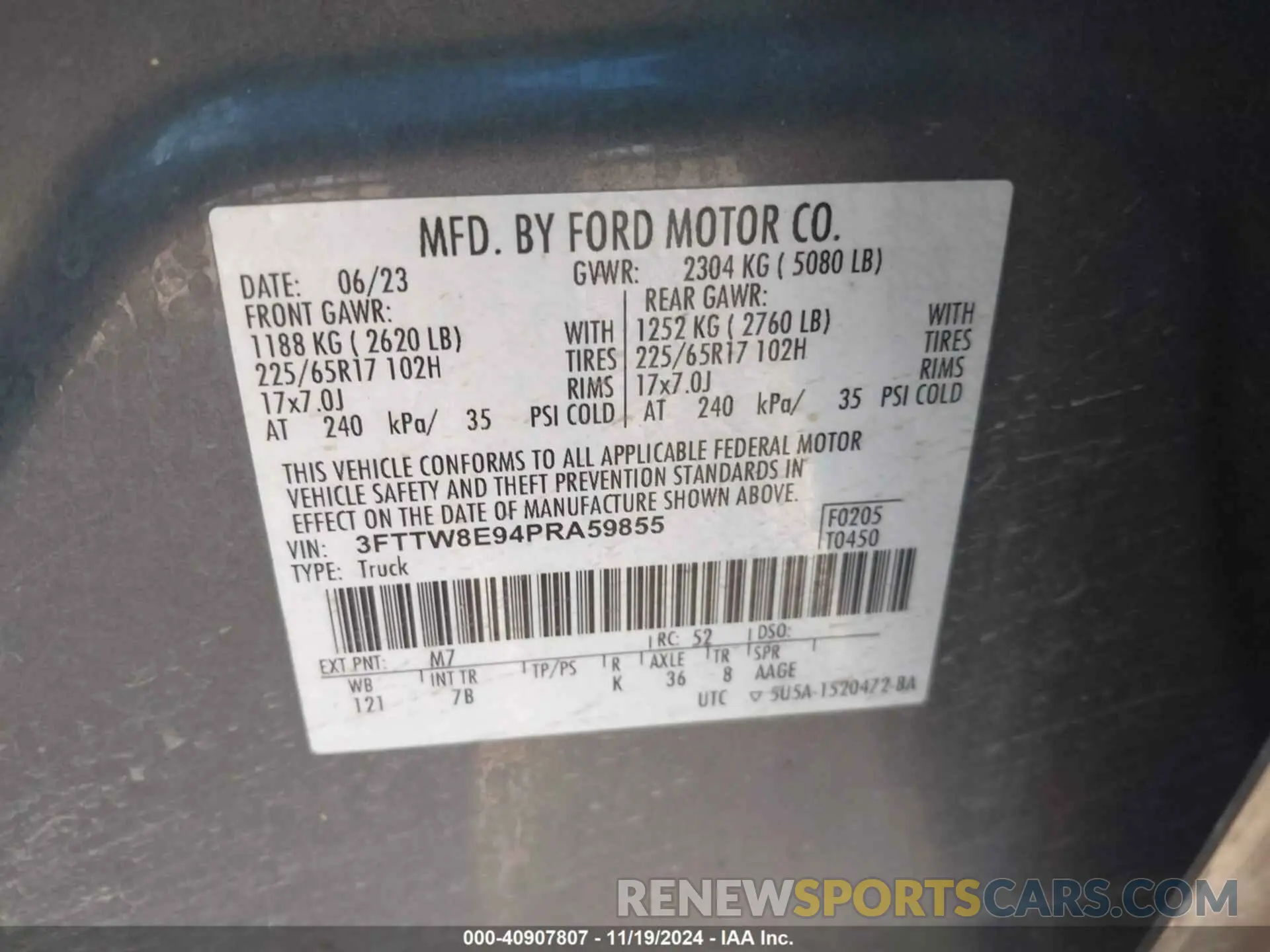 9 fotografías del automóvil dañado 3FTTW8E94PRA59855 FORD MAVERICK 2023